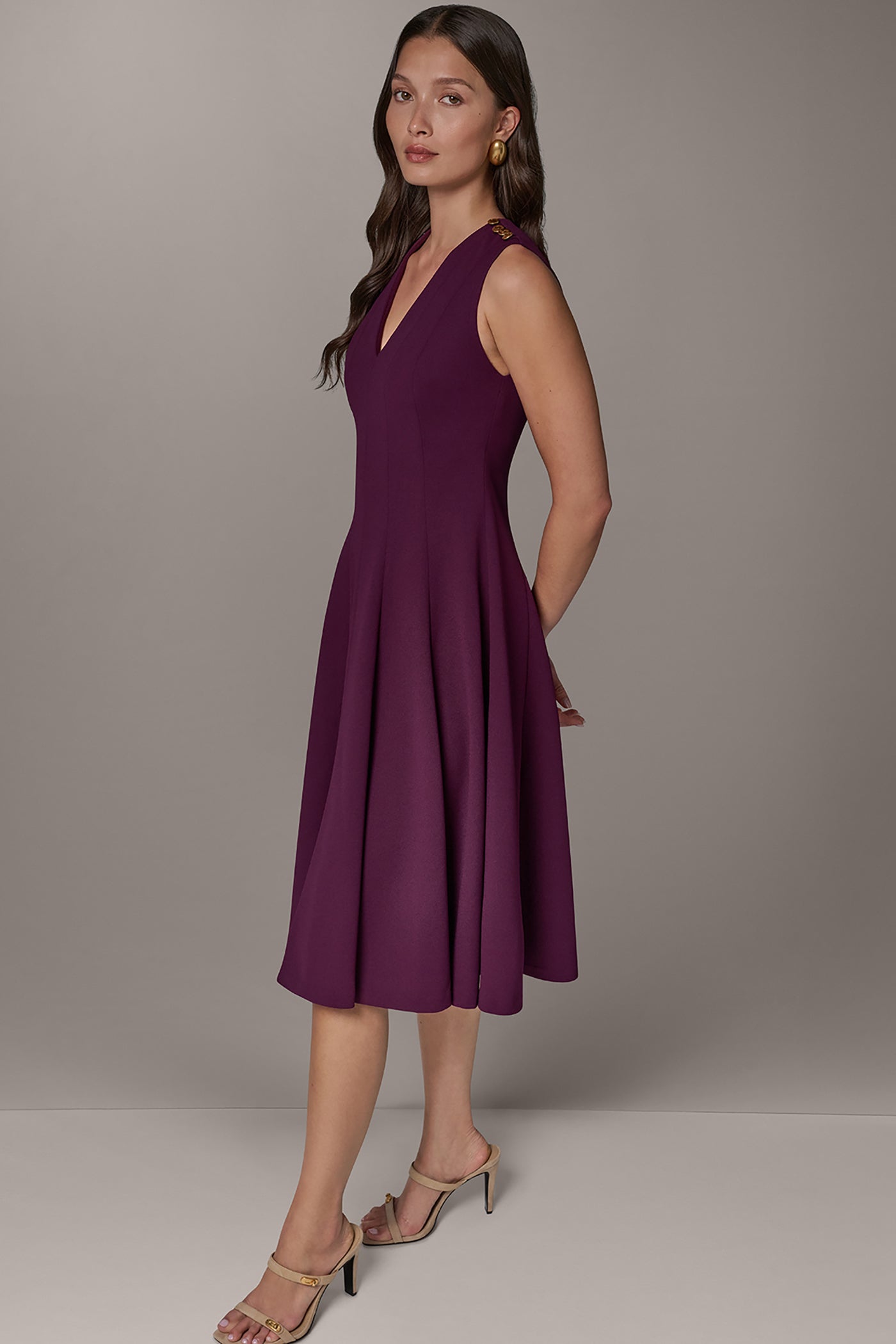 BUTTON MIDI FIT AND FLARE DRESS VIEW 2