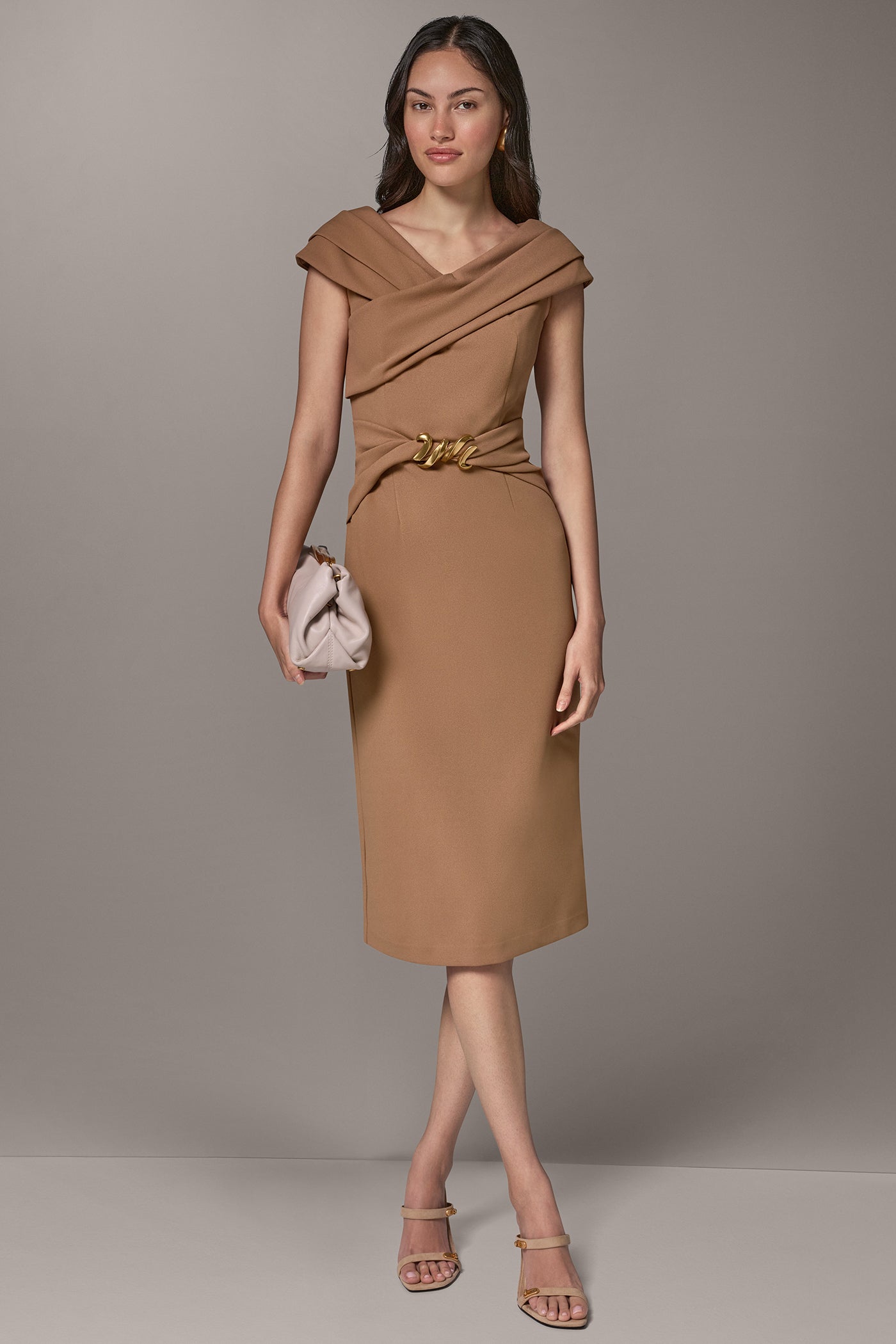 PORTRAIT NECK MIDI SHEATH DRESS VIEW 1