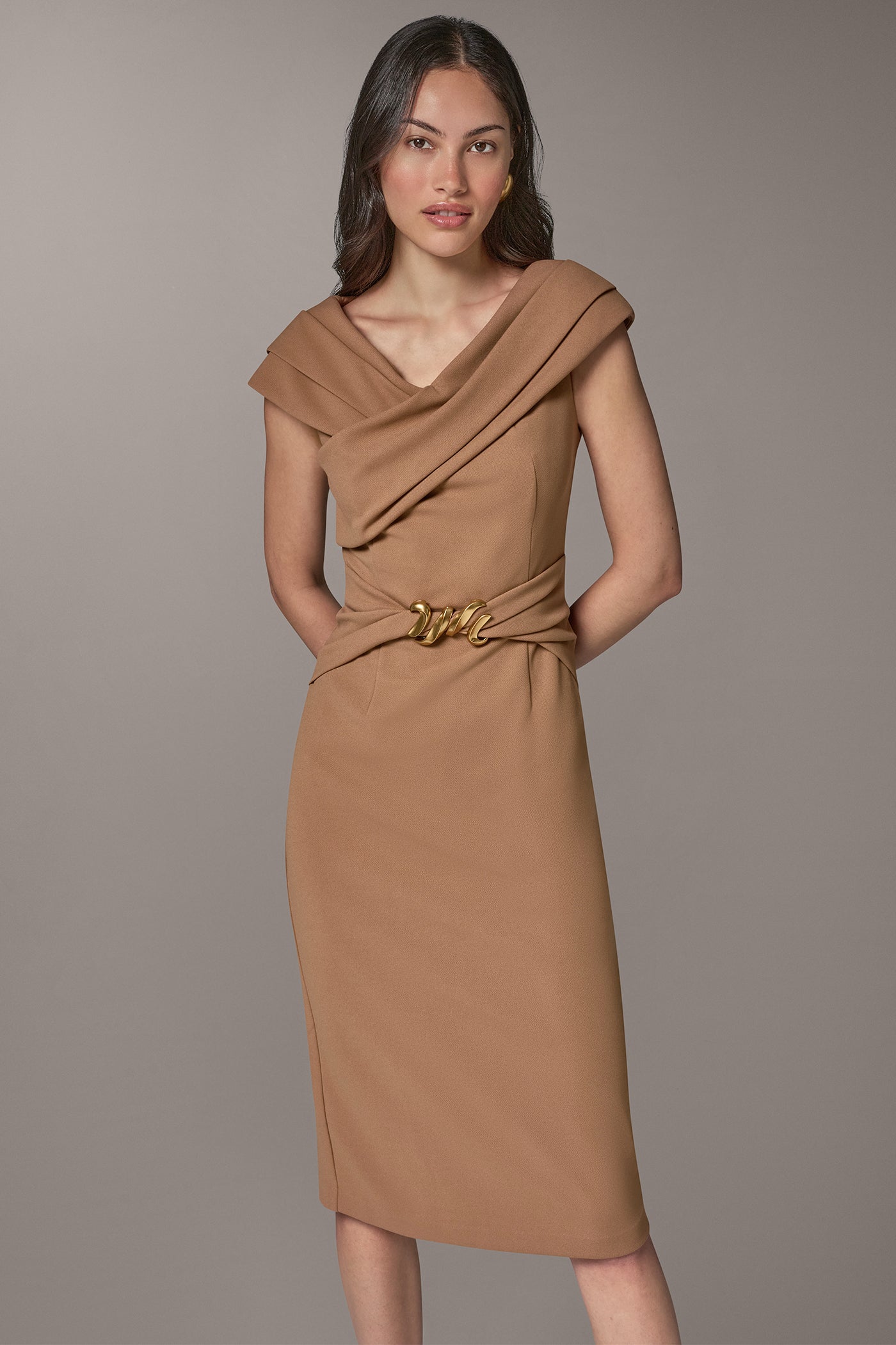 PORTRAIT NECK MIDI SHEATH DRESS VIEW 7