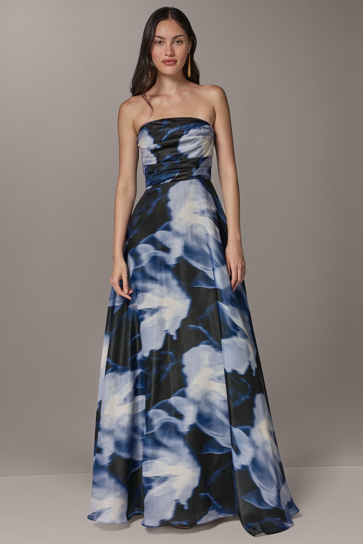 FLORAL STRAPLESS GOWN VIEW 1