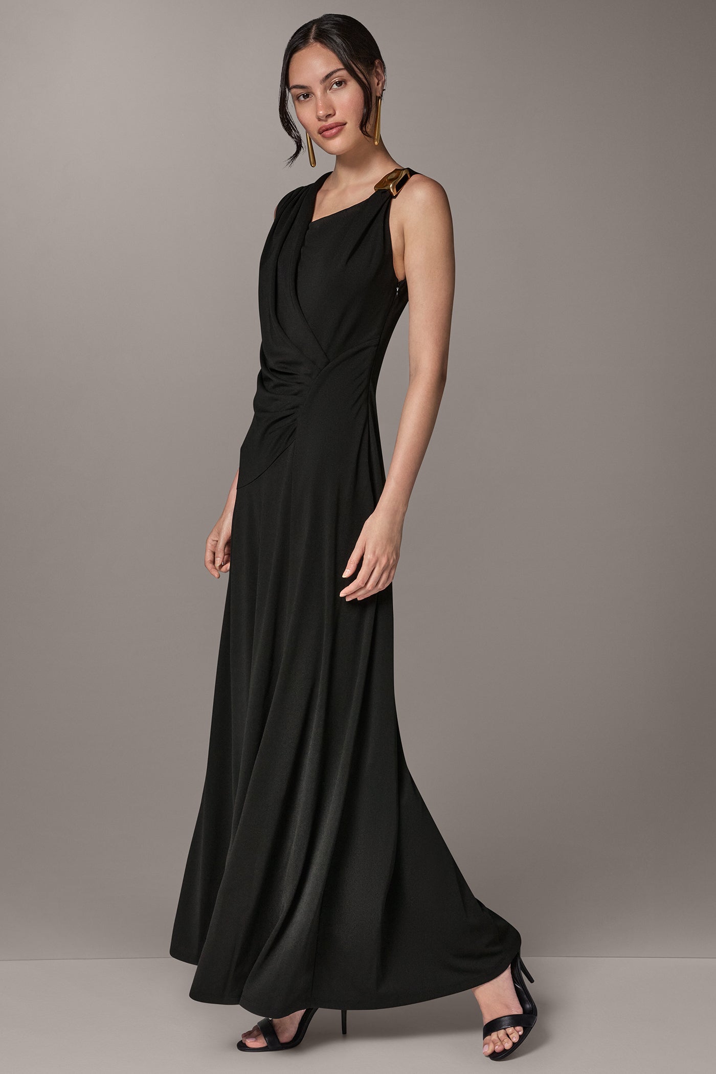 Donna Karan New York Women's Asymmetrical Neck Draped Gown - Black