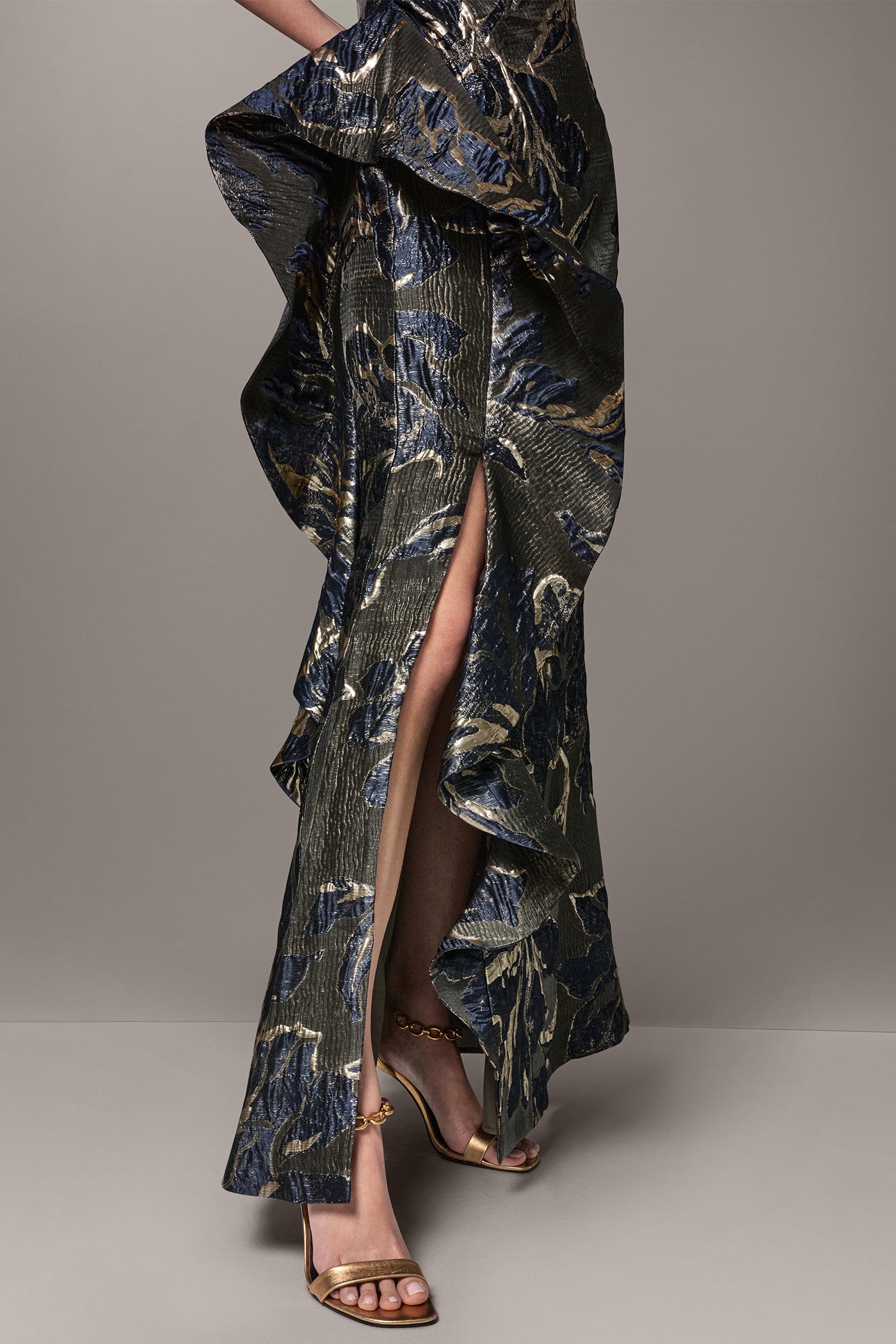 ONE SHOULDER FLORAL RUFFLE GOWN VIEW 5 | Pre-Fall Collection