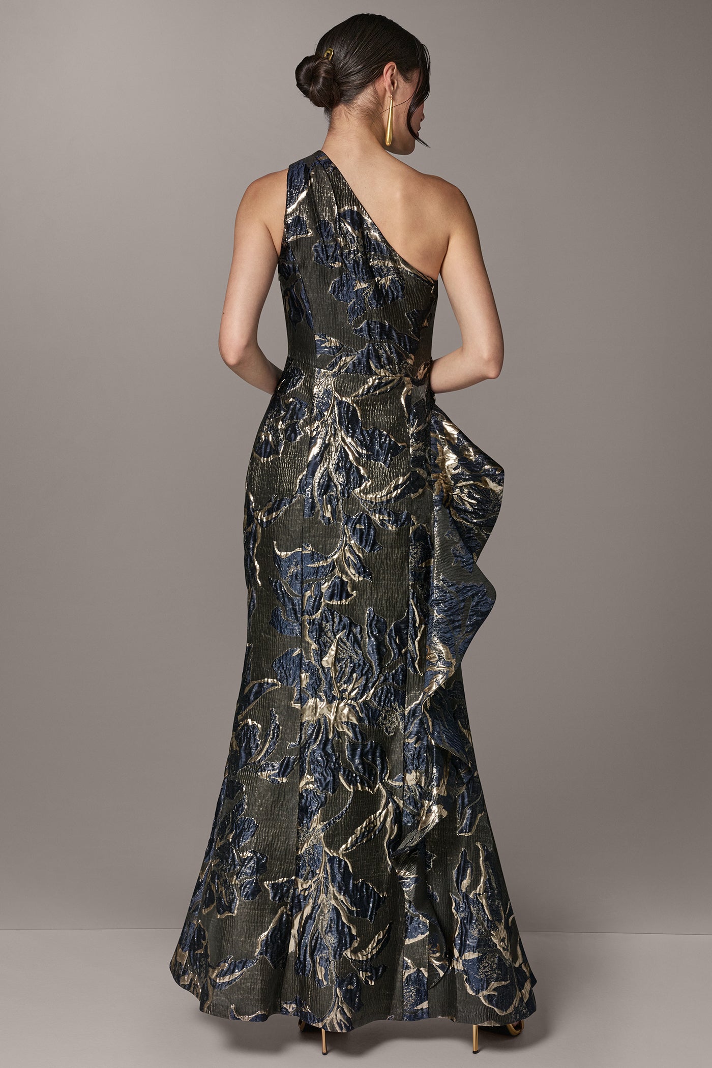 ONE SHOULDER FLORAL RUFFLE GOWN VIEW 3 | Pre-Fall Collection