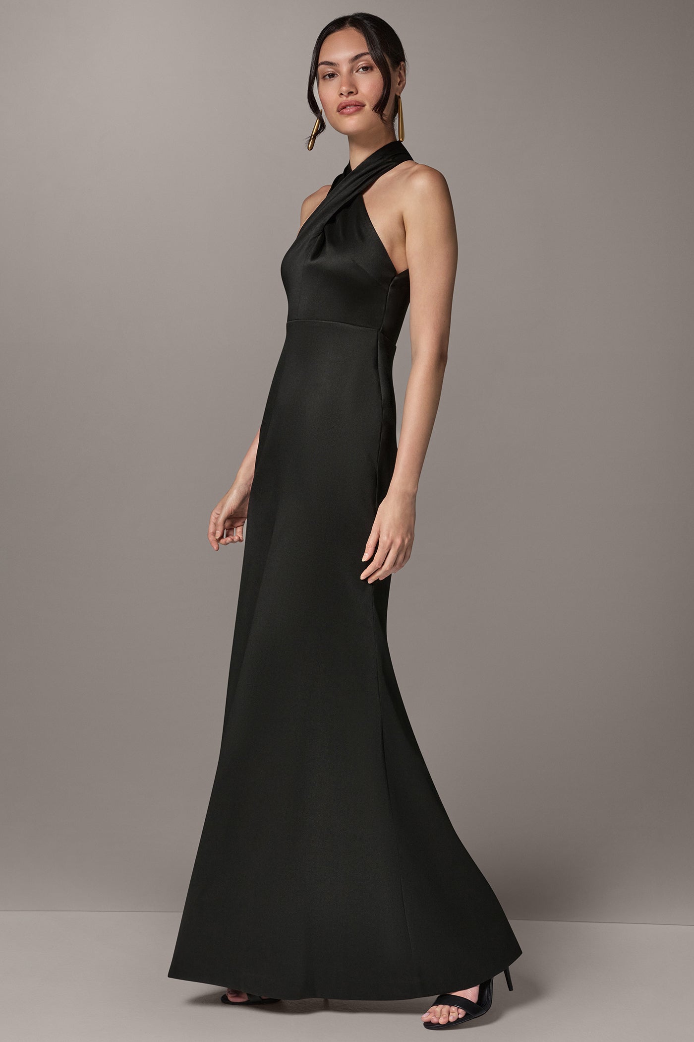 Donna Karan Women's Mikado Cross Front Halter Gown in Black, Size 10