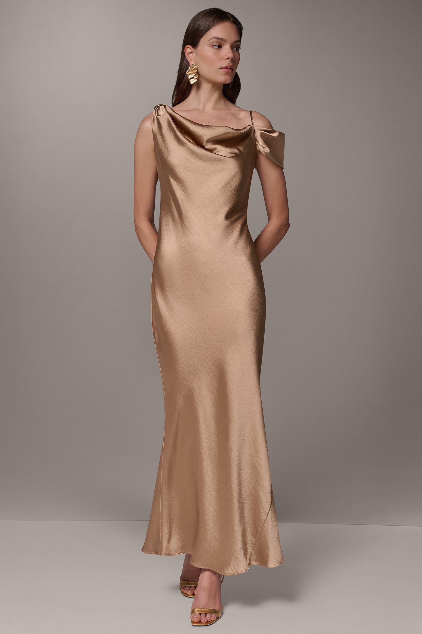 ASYMMETRICAL COWL NECK GOWN VIEW 3