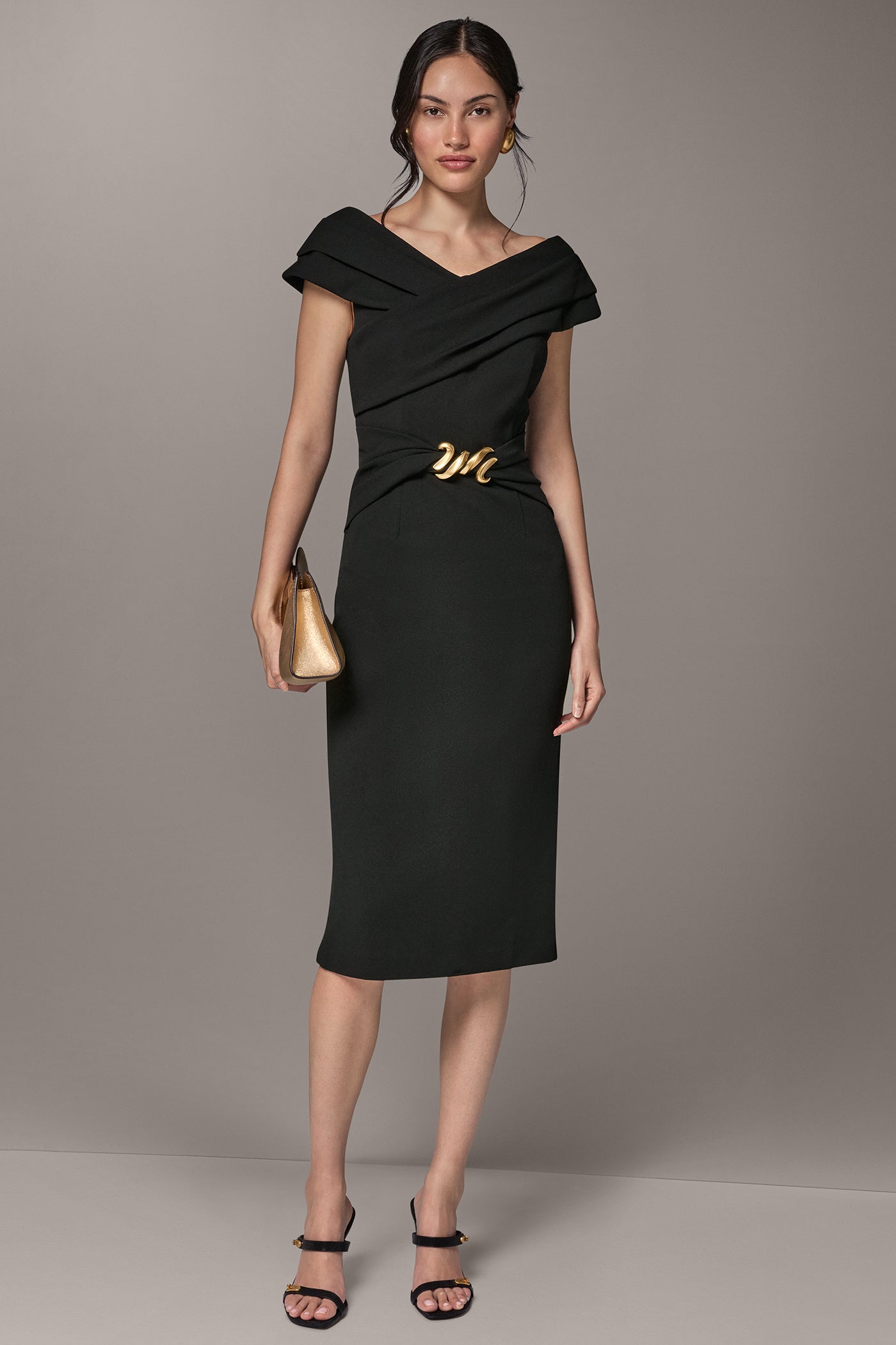 PORTRAIT NECK MIDI SHEATH DRESS VIEW 7