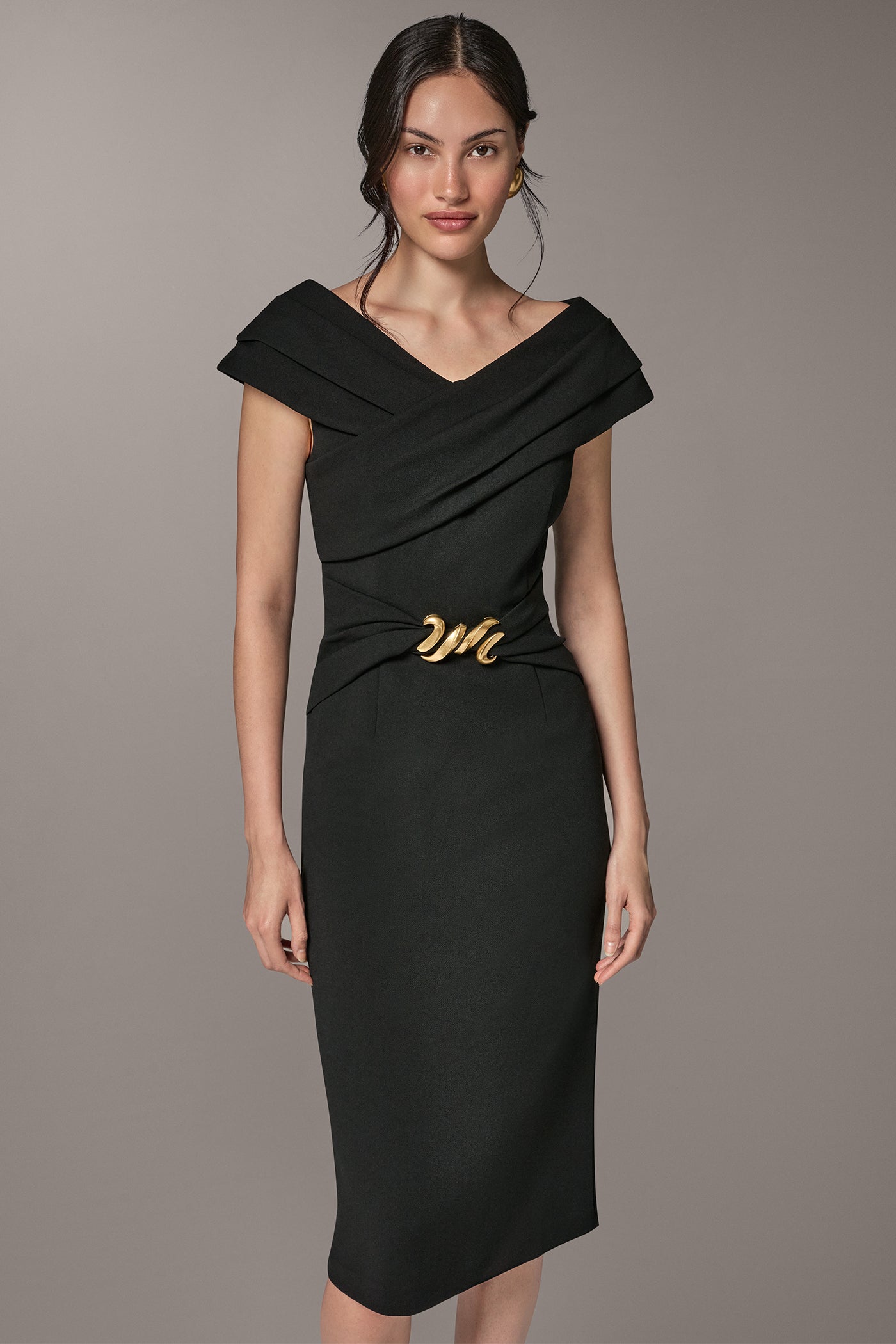 PORTRAIT NECK MIDI SHEATH DRESS VIEW 8