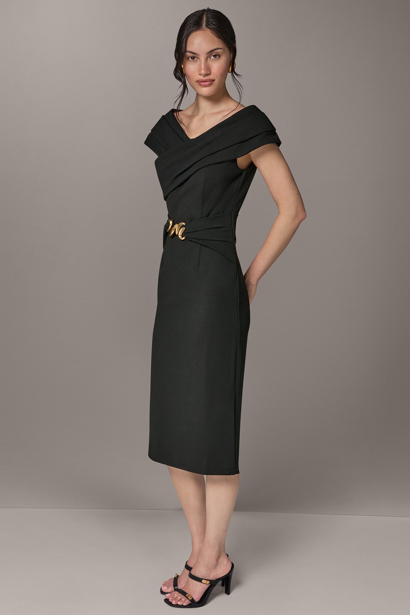 PORTRAIT NECK MIDI SHEATH DRESS VIEW 4
