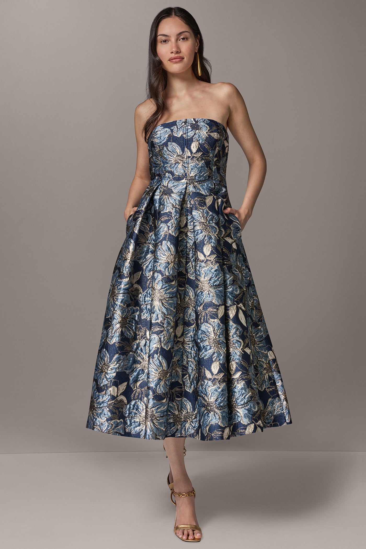 FLORAL JACQUARD STRAPLESS MIDI GOWN VIEW 8
