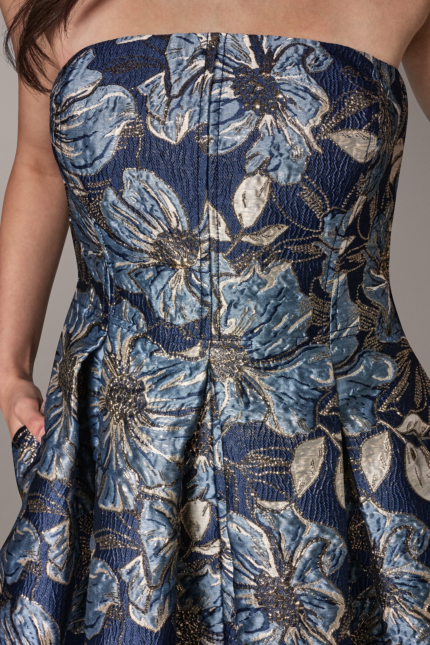 FLORAL JACQUARD STRAPLESS MIDI GOWN VIEW 5