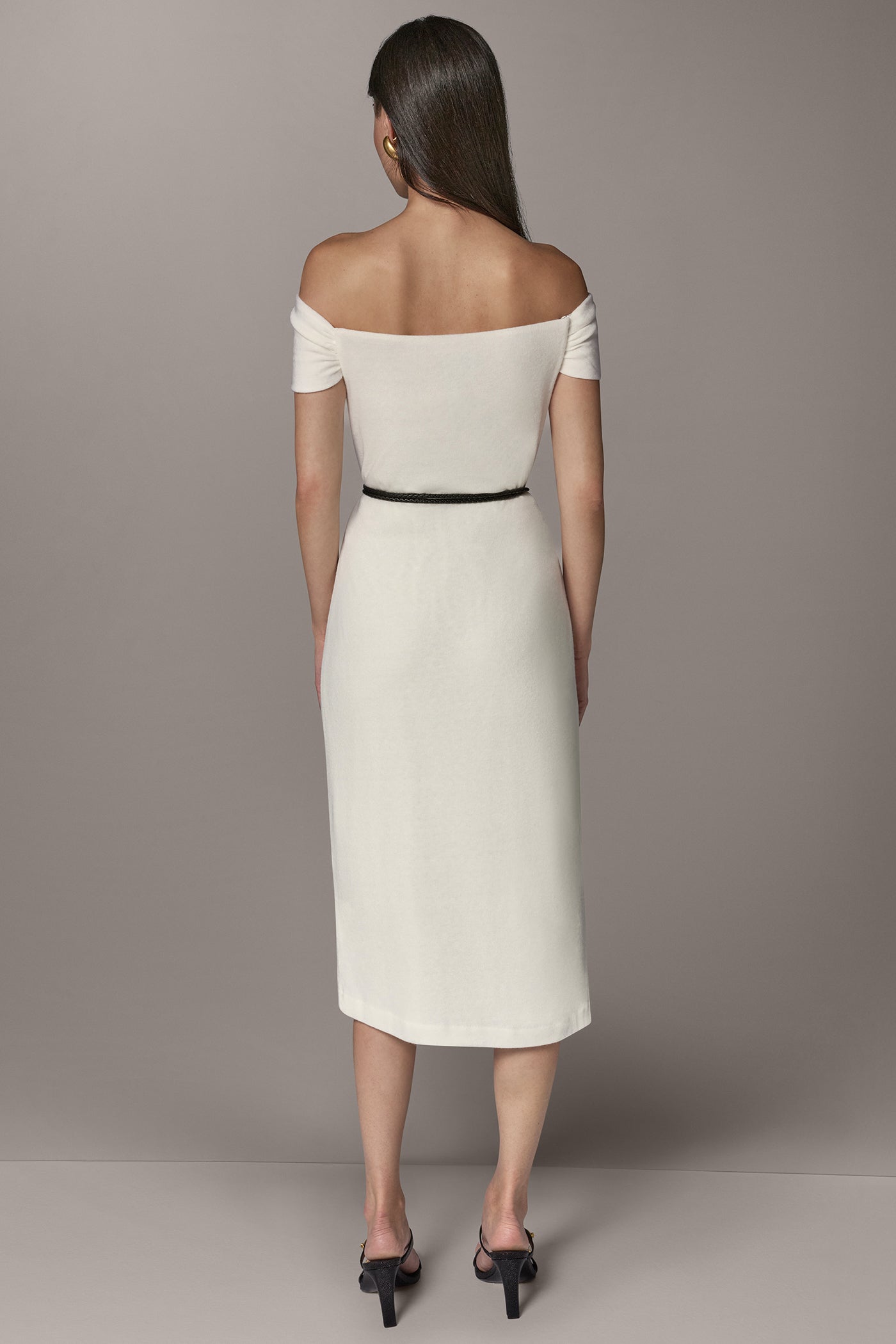OFF THE SHOULDER MIDI SHEATH DRESS VIEW 3