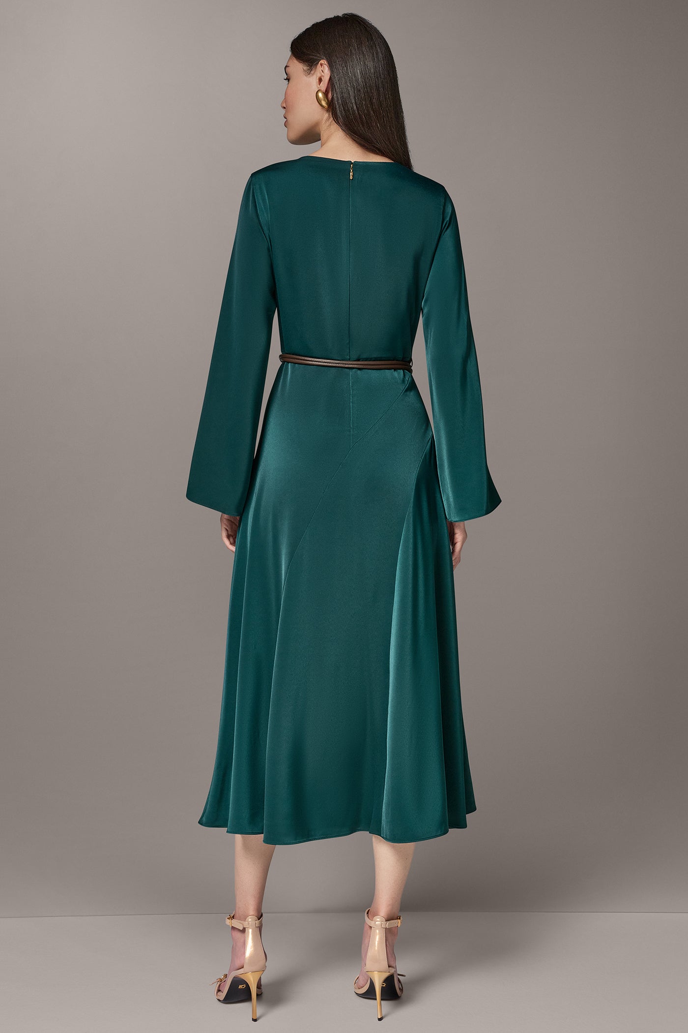 BELL SLEEVE MIDI A-LINE DRESS VIEW 3