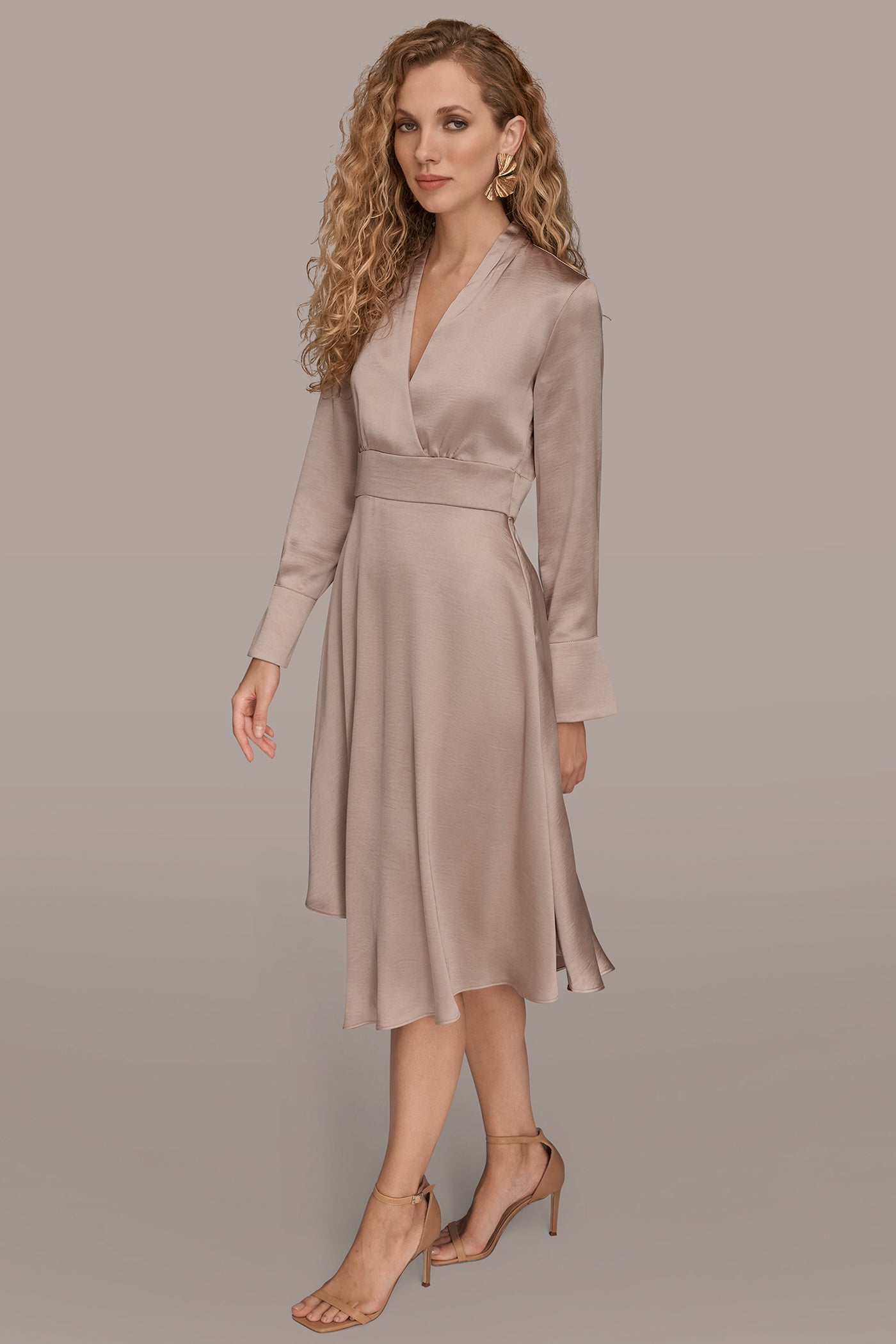 WRAP-EFFECT ASYMMETRIC MIDI DRESS VIEW 3 | Office to Evening Dresses