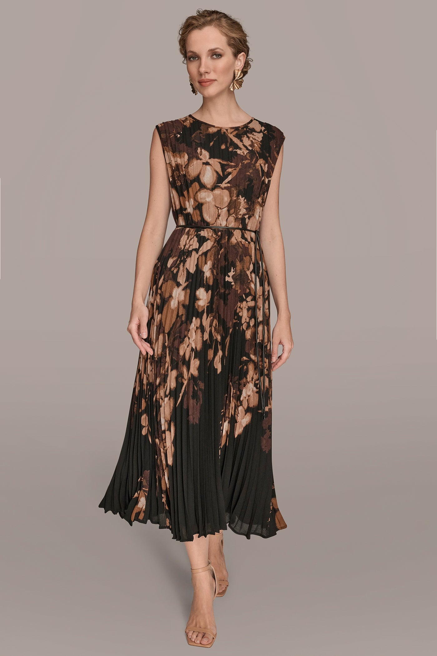 BELTED FLORAL A-LINE MIDI DRESS | View 1 | New clothing