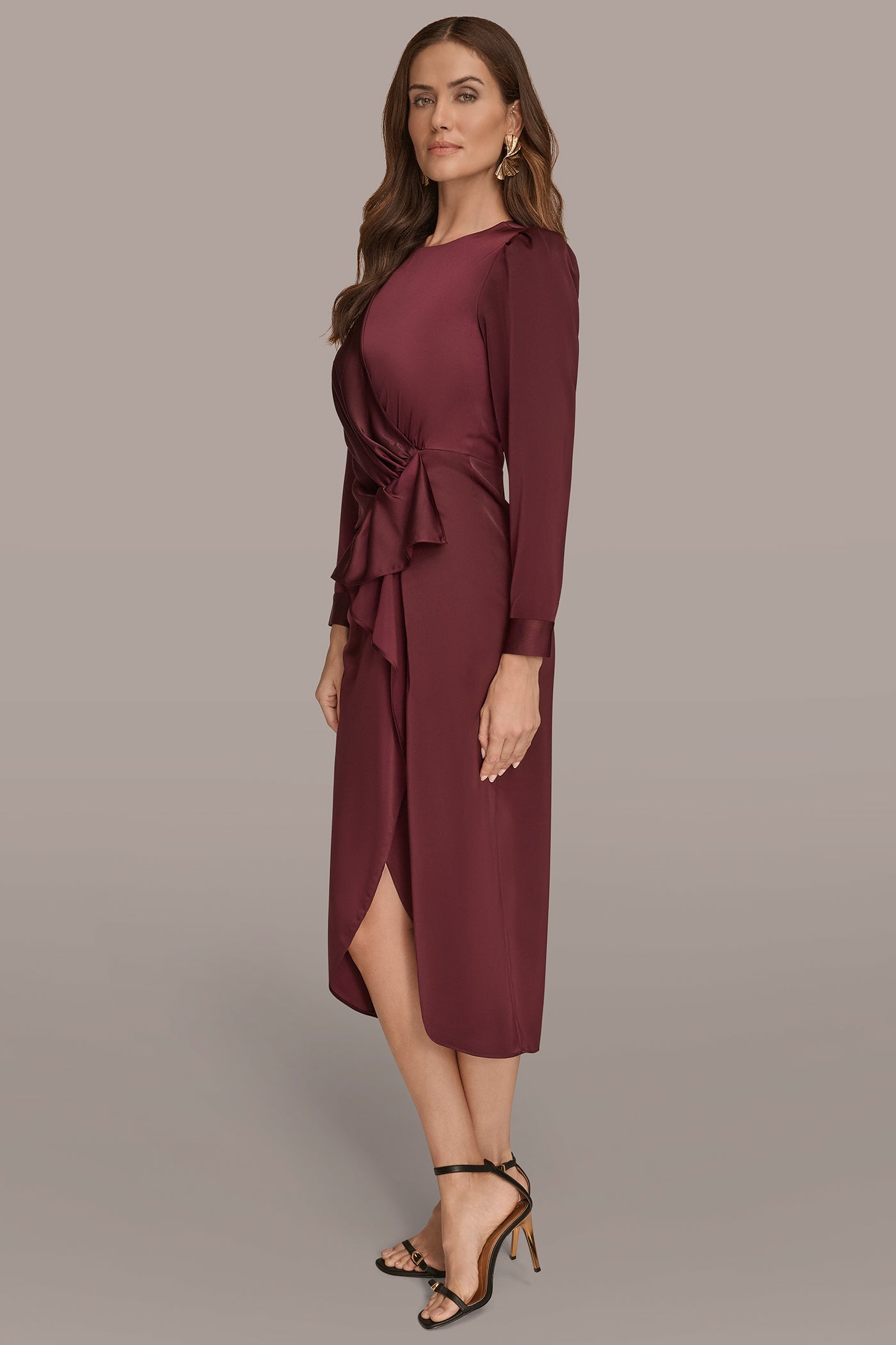 RUFFLED RUCHED MIDI DRESS VIEW 3 | Cocktail & Party