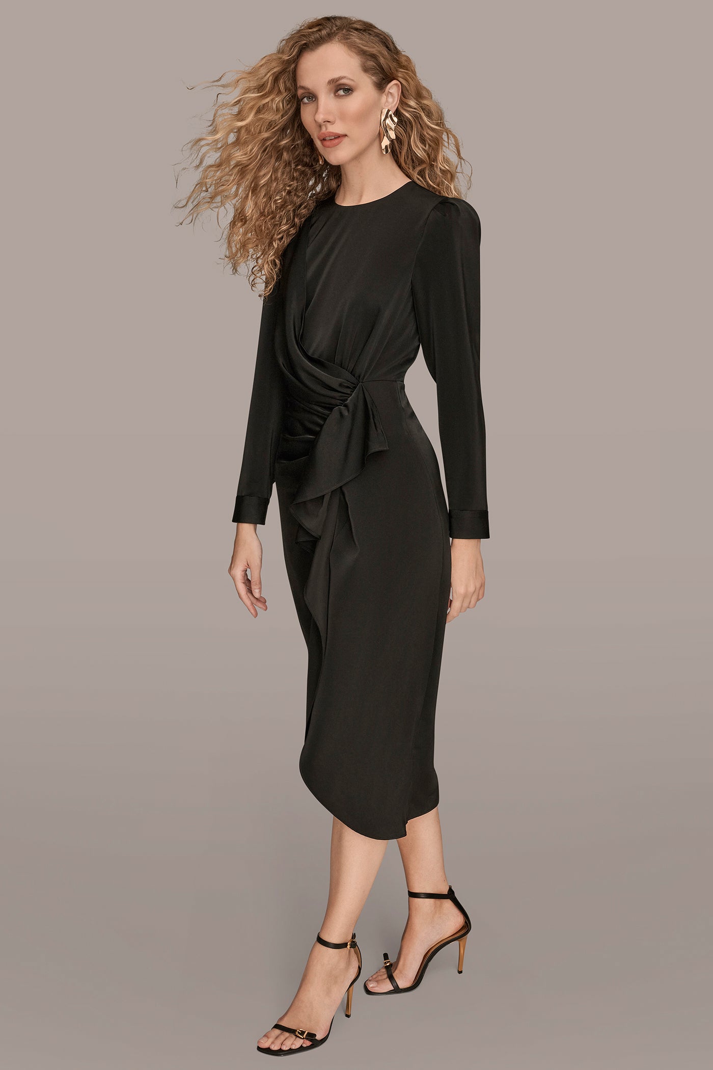 RUFFLED RUCHED MIDI DRESS VIEW 3 | Cocktail & Party