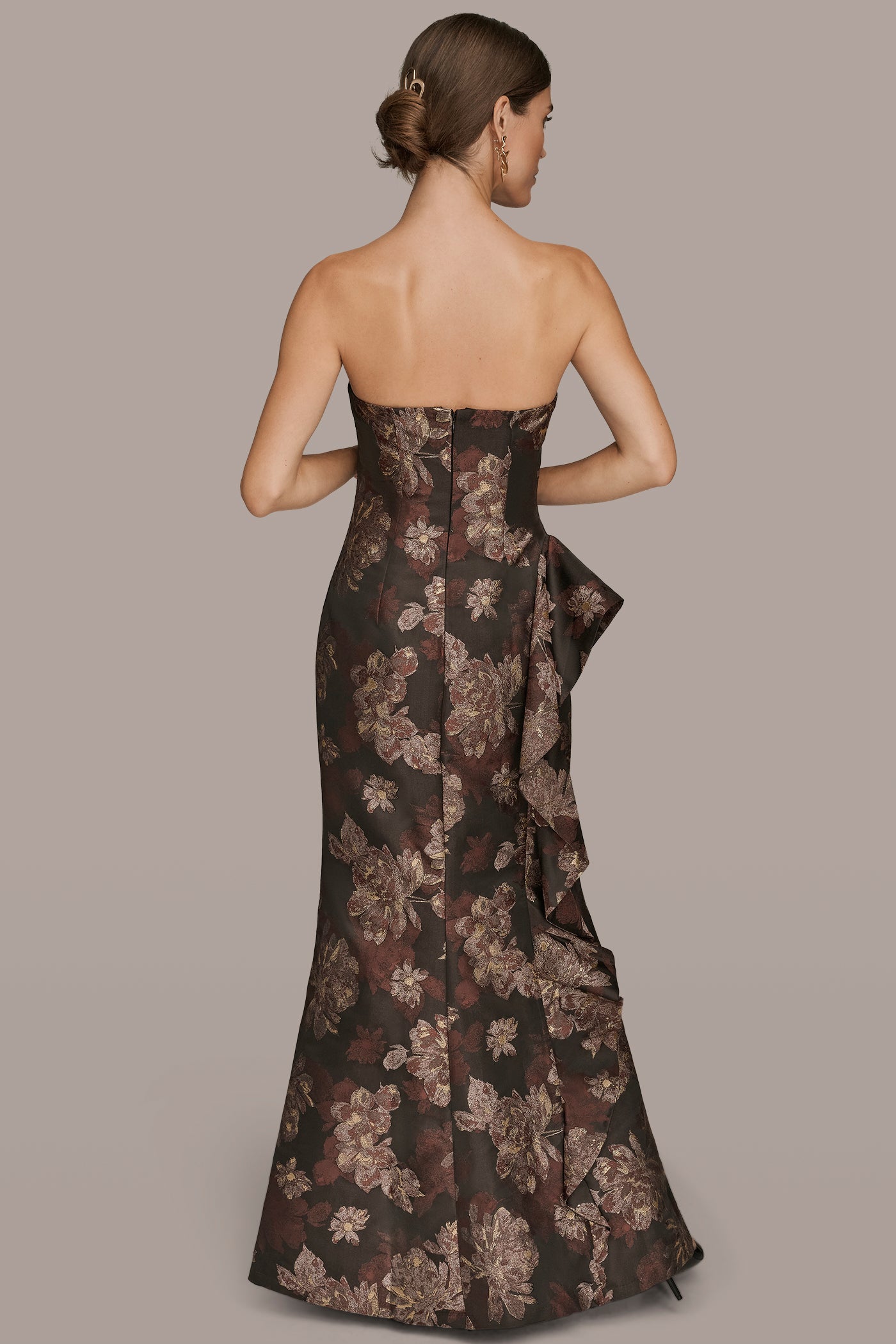 STRAPLESS RUFFLE BROCADE GOWN | View 2 | Event Dressing
