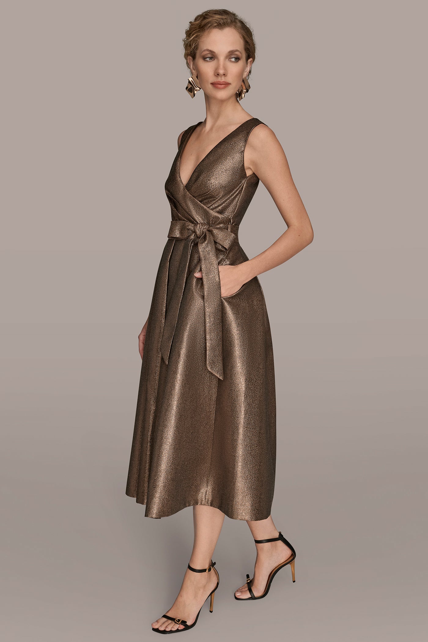 WRAP-EFFECT BROCADE MIDI GOWN VIEW 3 | Fall Collection