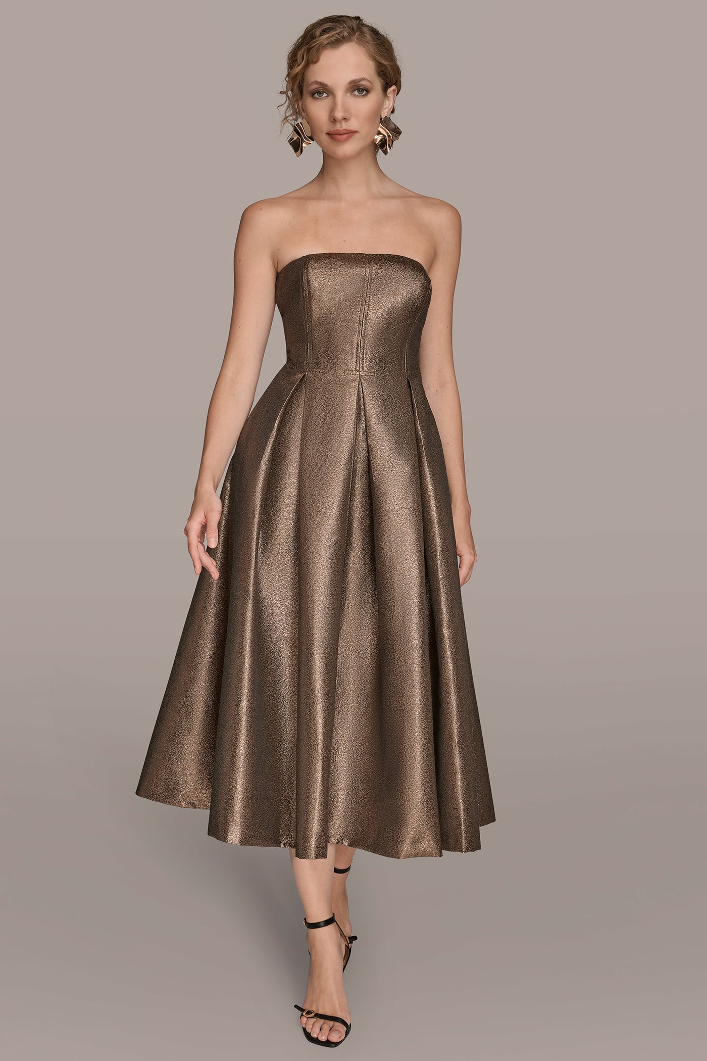 STRAPLESS BROCADE MIDI GOWN | View 1 | Formal & Black Tie