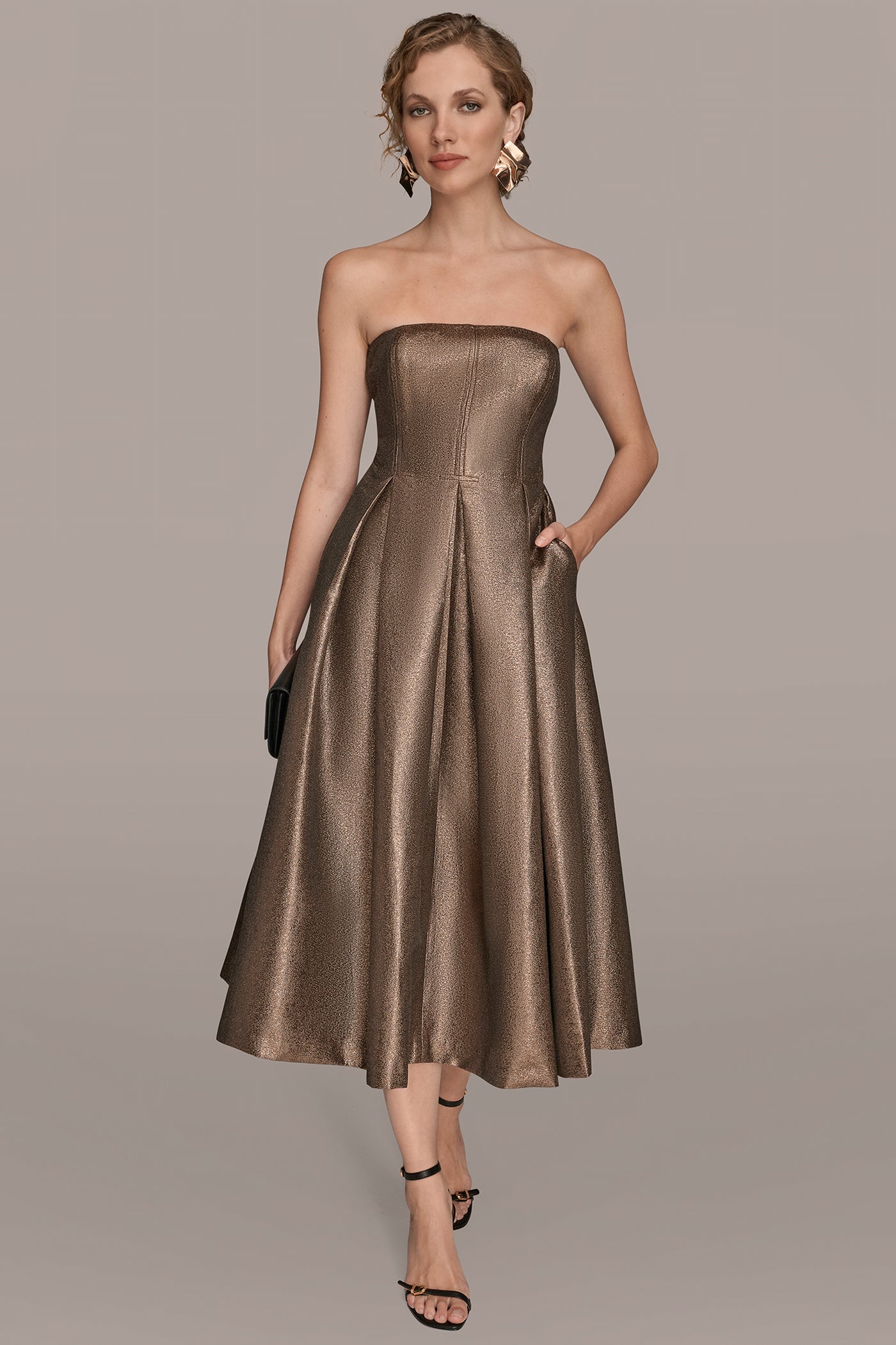 STRAPLESS BROCADE MIDI GOWN VIEW 4 | Formal & Black Tie