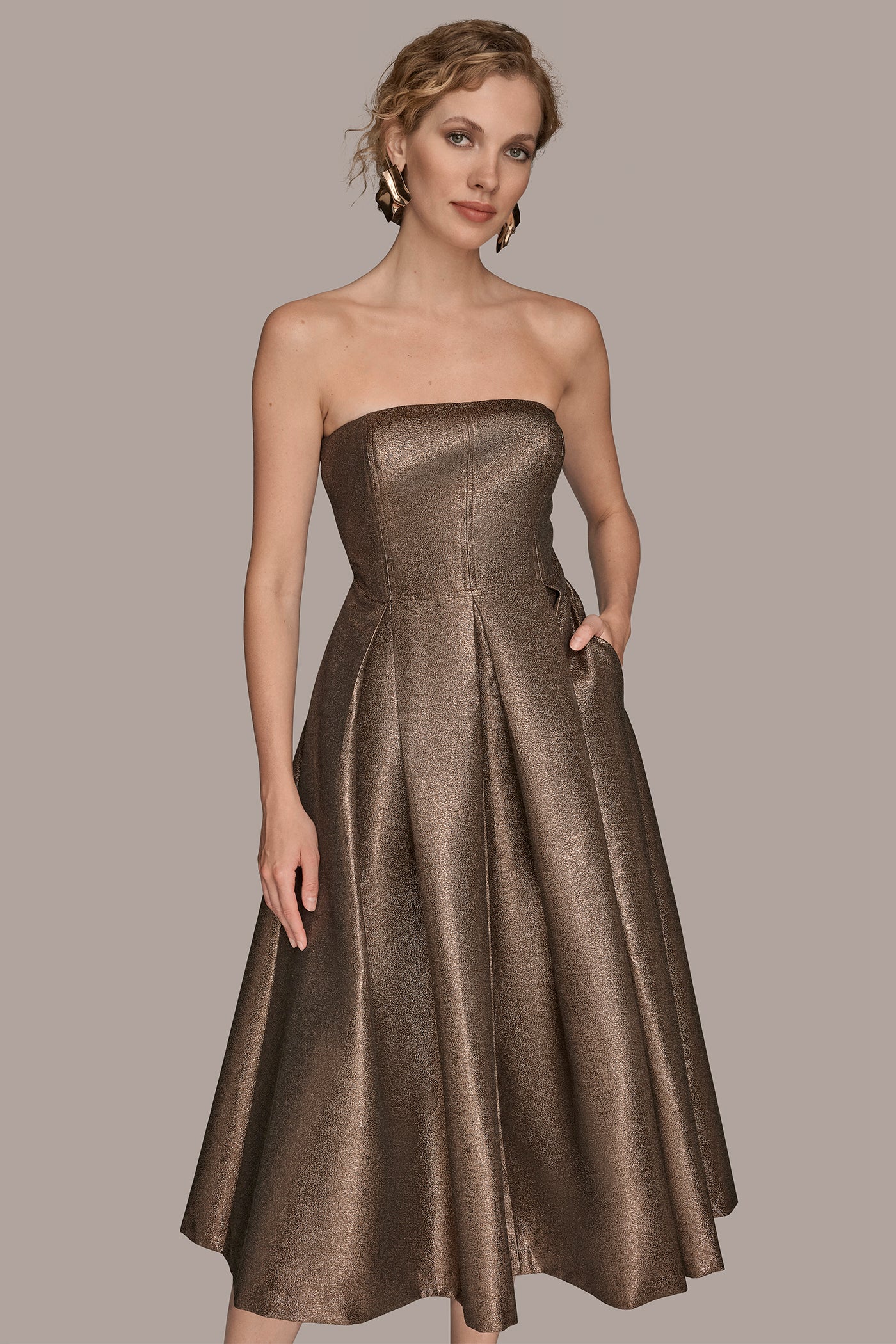 STRAPLESS BROCADE MIDI GOWN VIEW 5 | Formal & Black Tie