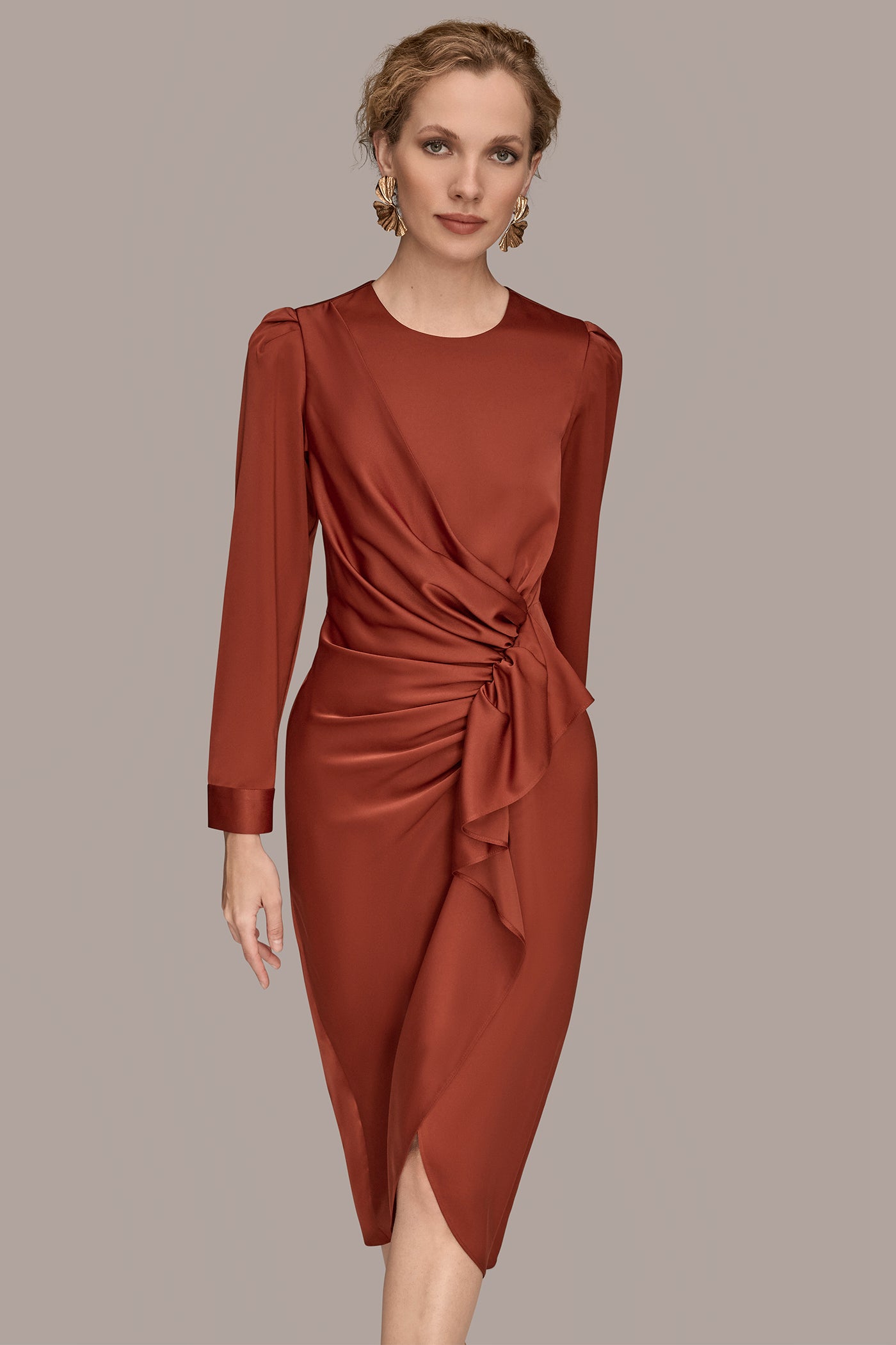 RUFFLED RUCHED MIDI DRESS VIEW 4 | Cocktail & Party