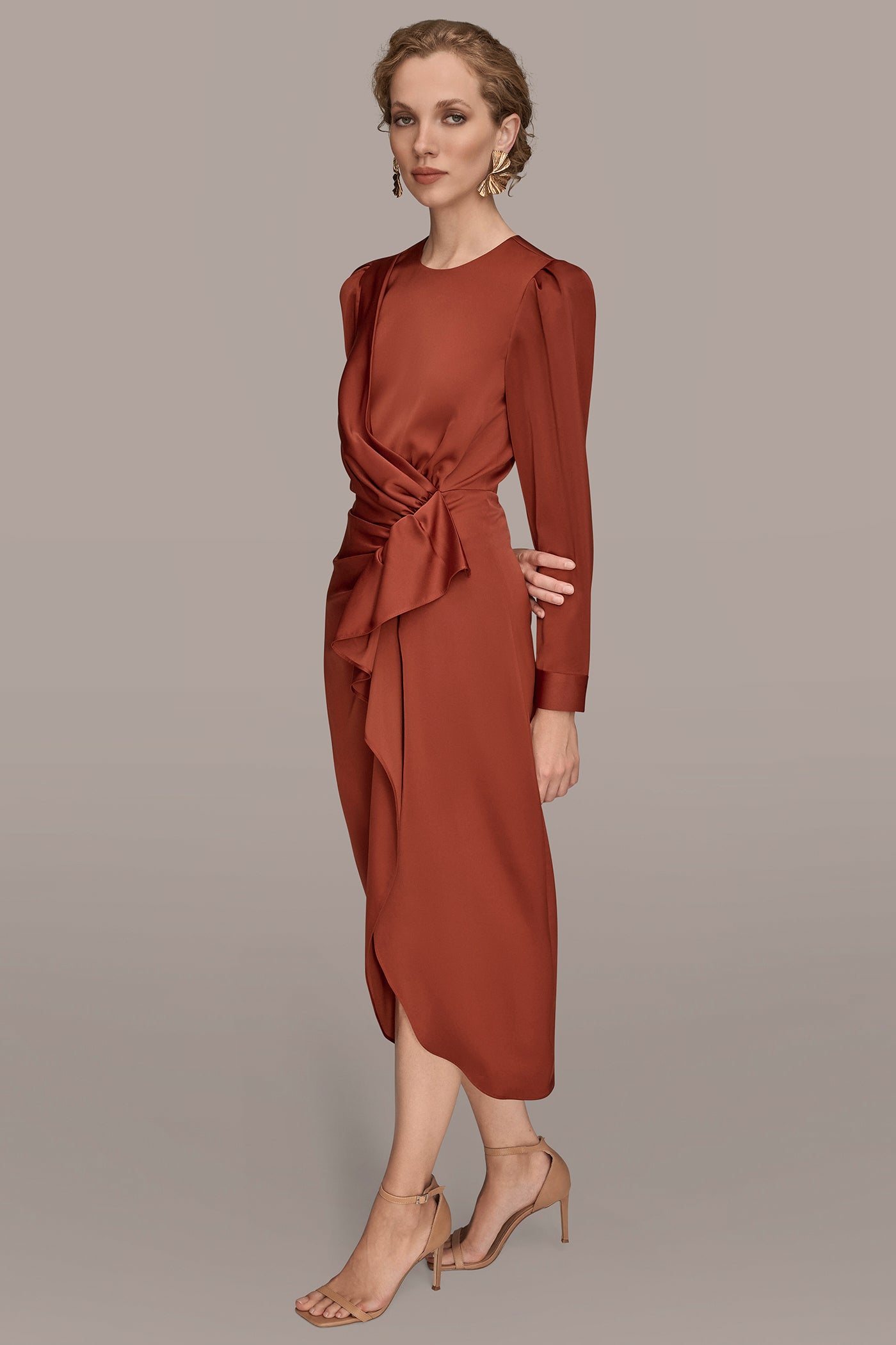 RUFFLED RUCHED MIDI DRESS VIEW 3 | Cocktail & Party