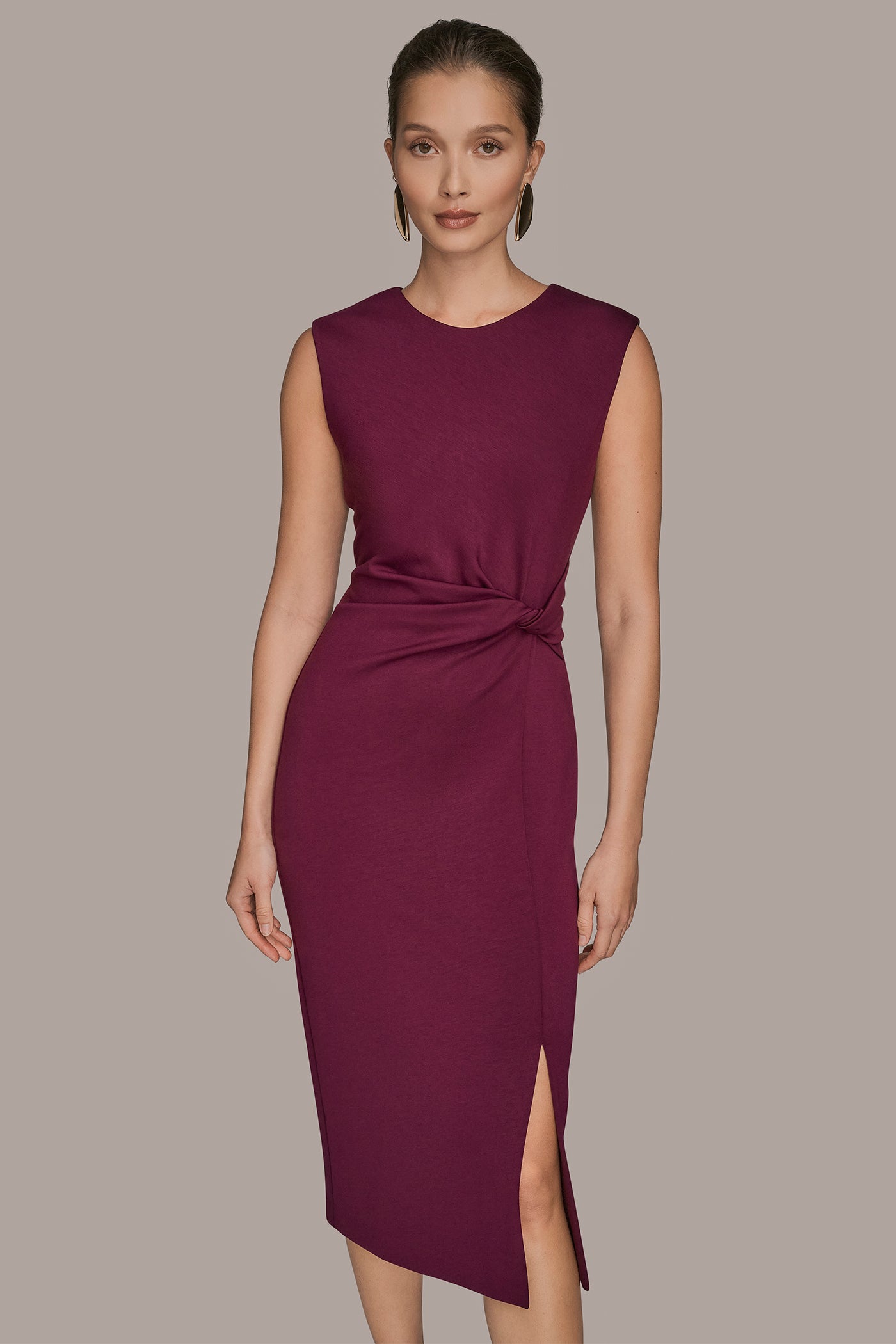 SLEEVELESS FAUX WRAP MIDI SHEATH VIEW 4 | Black Dresses