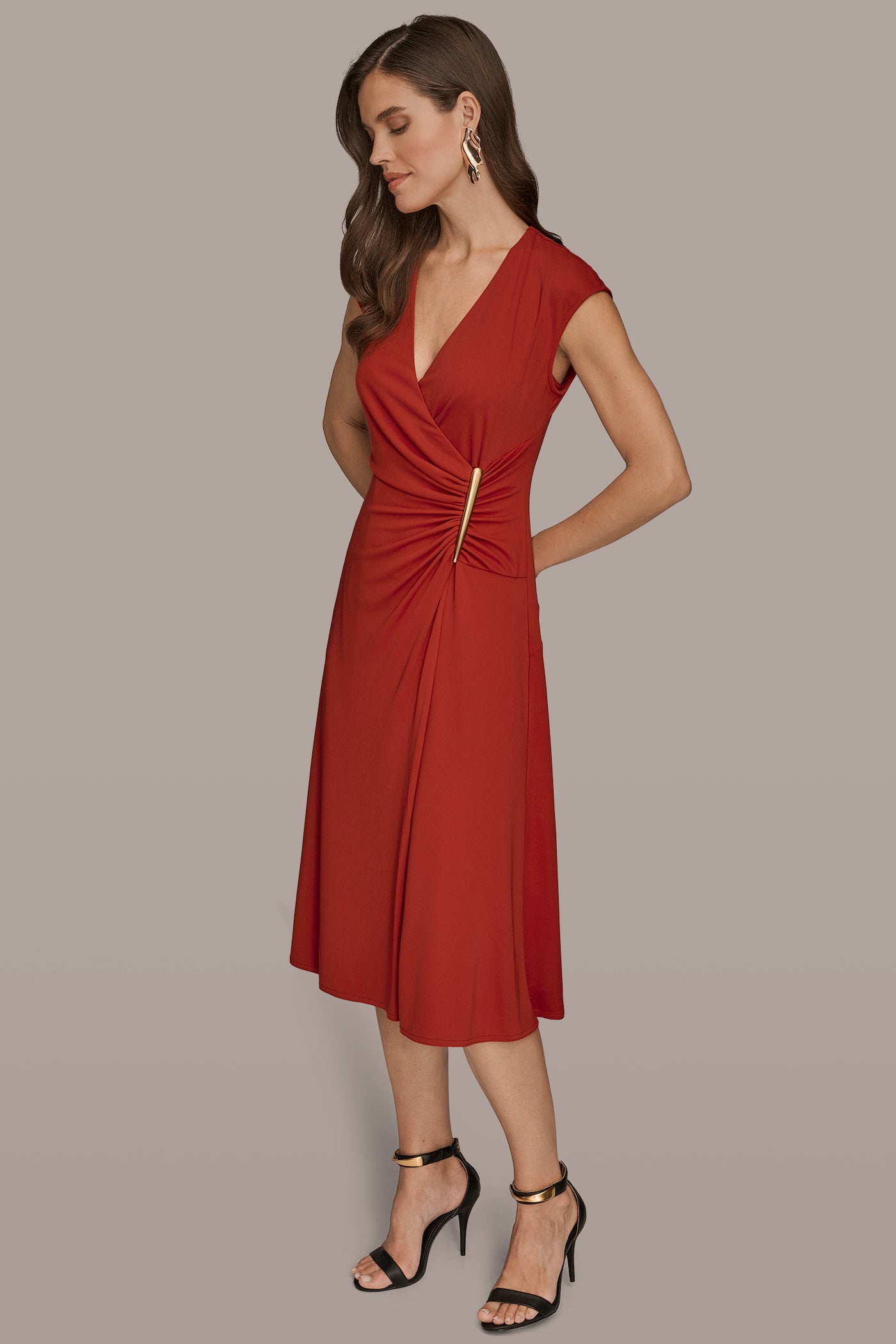 WRAP-EFFECT EMBELLISHED MIDI DRESS VIEW 3 | New Arrivals