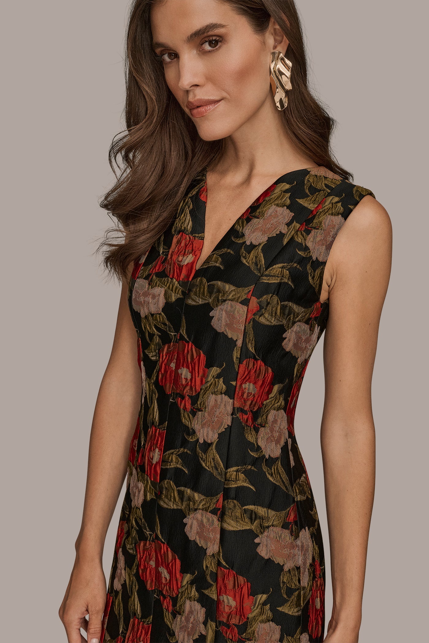 FLORAL BROCADE SHEATH VIEW 4 | Office to Evening Dresses