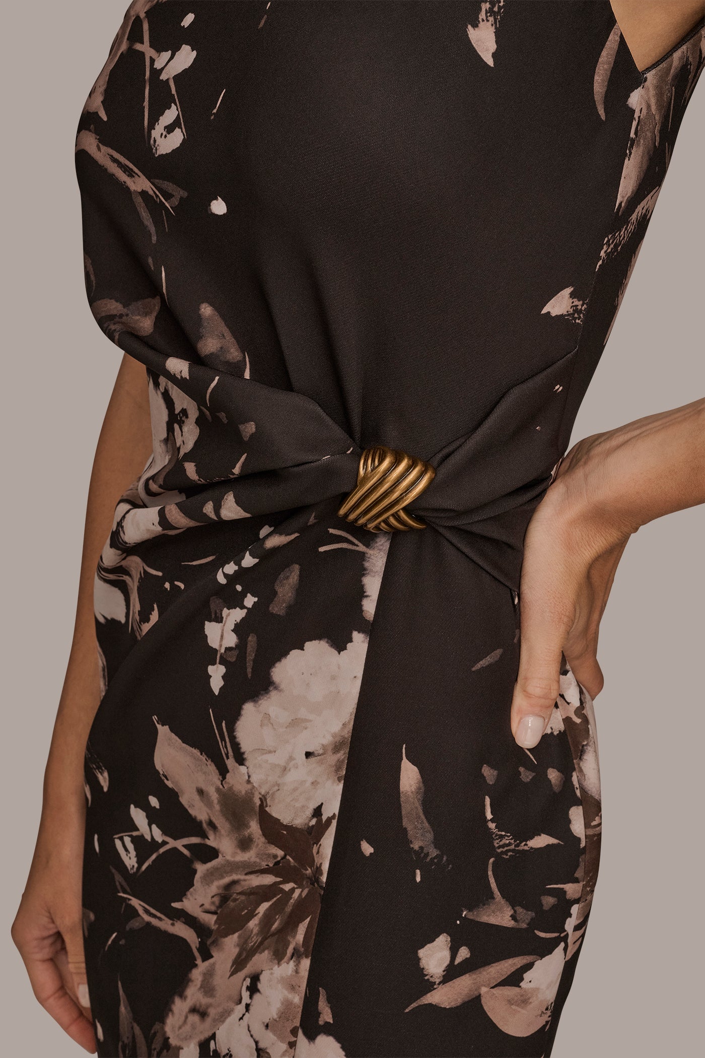 FLORAL GATHERED EMBELLISHED MIDI SHEATH VIEW 4 | Event Dressing