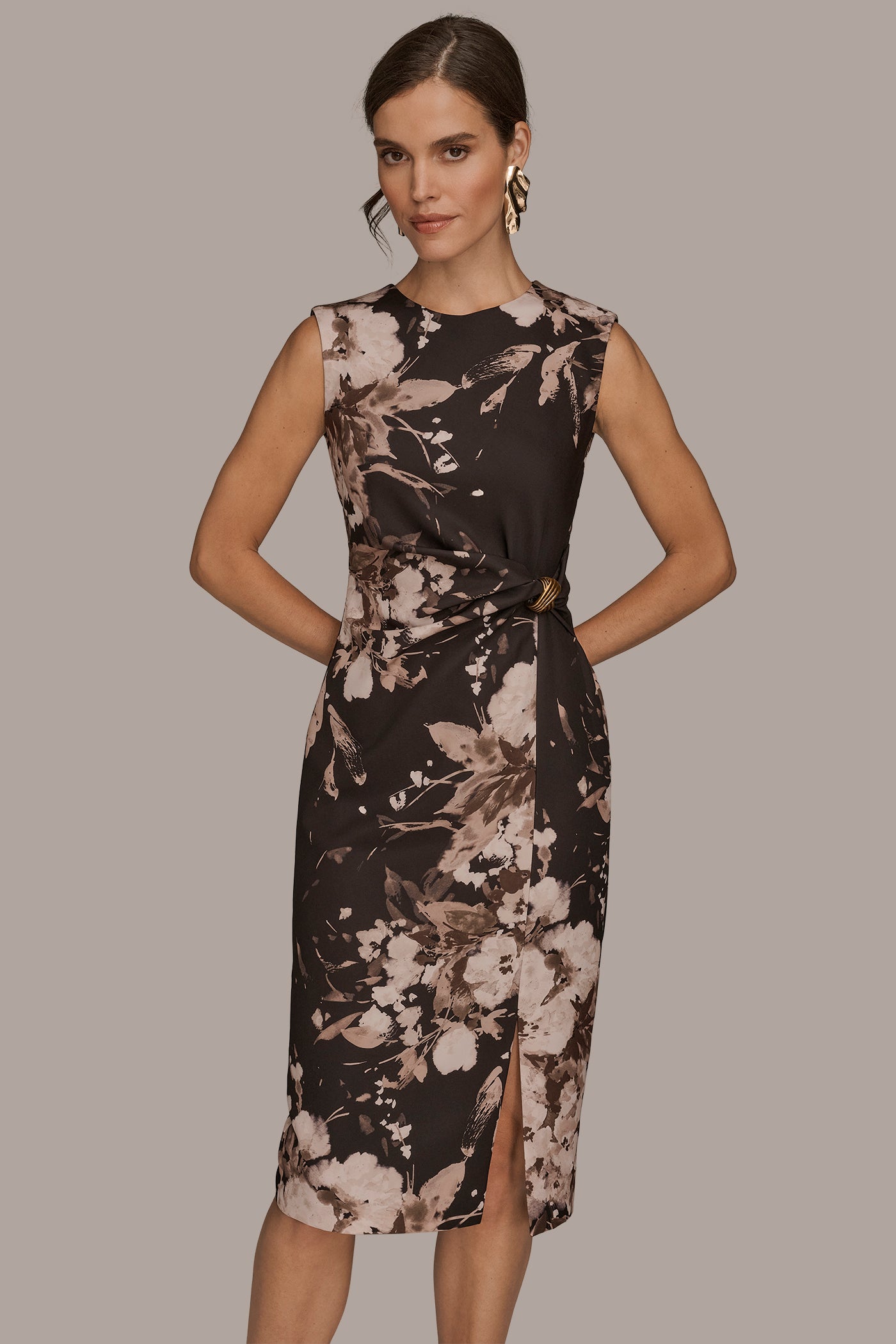 FLORAL GATHERED EMBELLISHED MIDI SHEATH VIEW 6 | Event Dressing