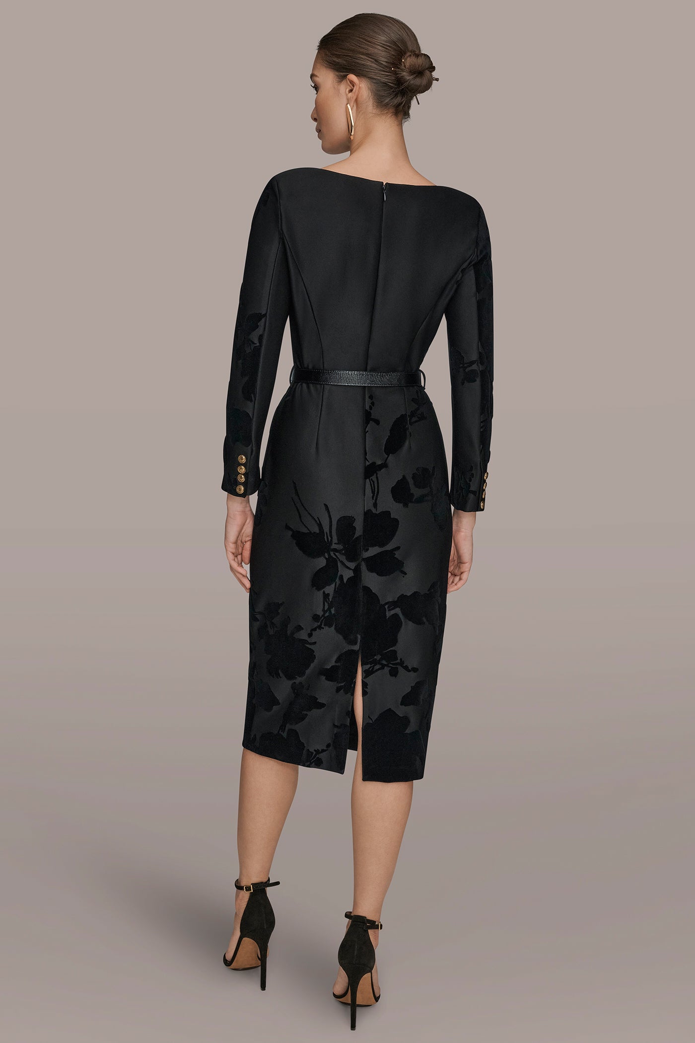 3/4 SLEEVE BOATNECK MIDI SHEATH DRESS | View 2 | Cocktail & Party