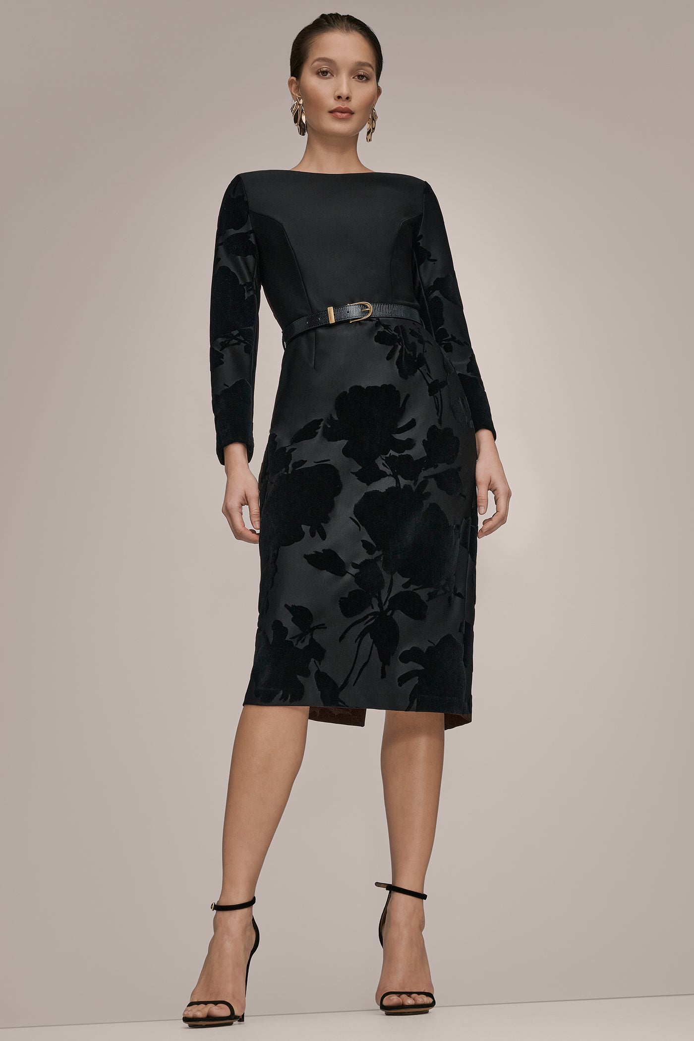 3/4 SLEEVE BOATNECK MIDI SHEATH DRESS | View 1 | Cocktail & Party