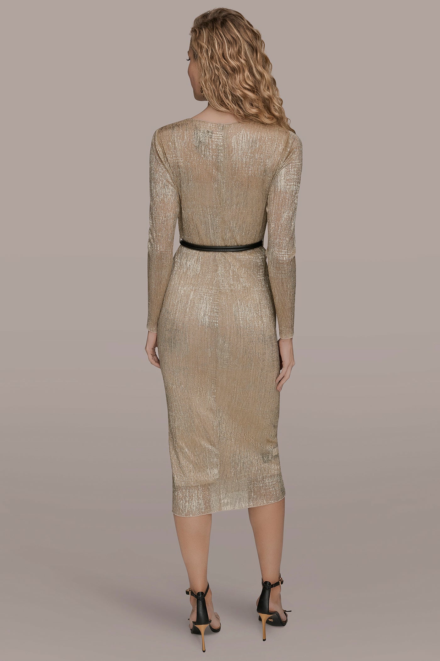 BELTED METALLIC CRINKLED MIDI SHEATH | View 2 | Cocktail & Party