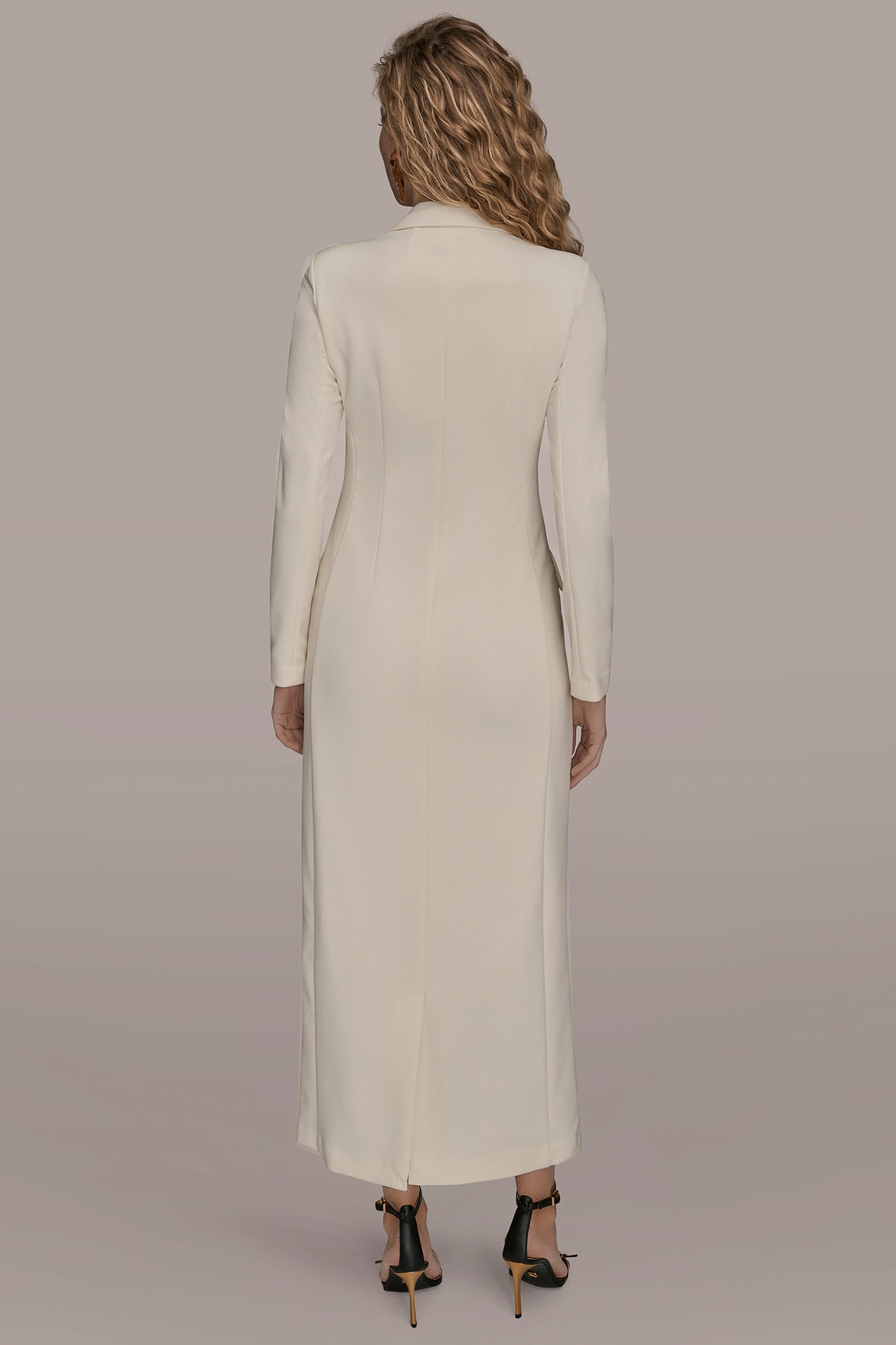 DOUBLE-BREASTED SATIN-TRIMMED MAXI COAT DRESS | View 2 | Formal & Black Tie