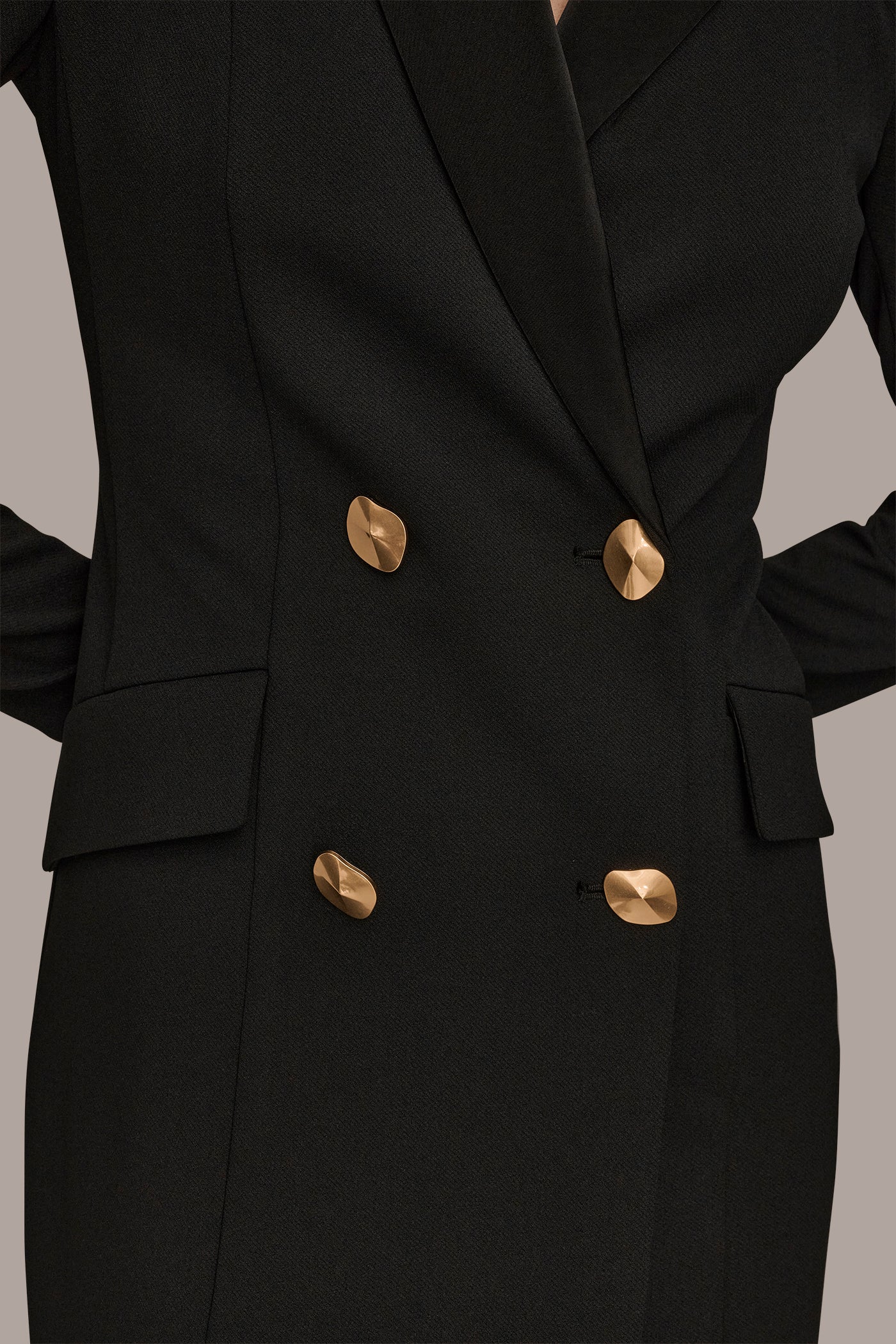 DOUBLE-BREASTED SATIN-TRIMMED MAXI COAT DRESS VIEW 5 | Black Dresses