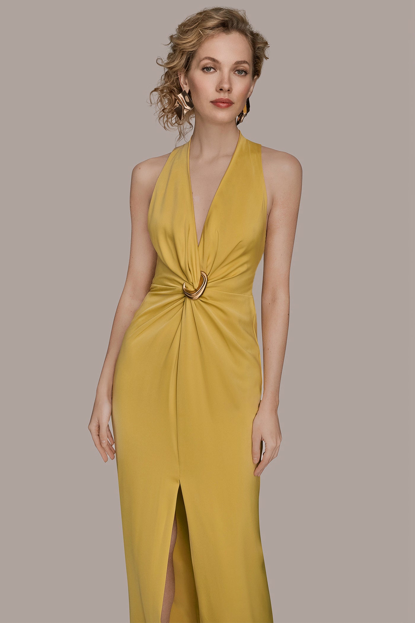 SLEEVELESS V NECK FRONT ROUCHED GOWN VIEW 4 | Clothing
