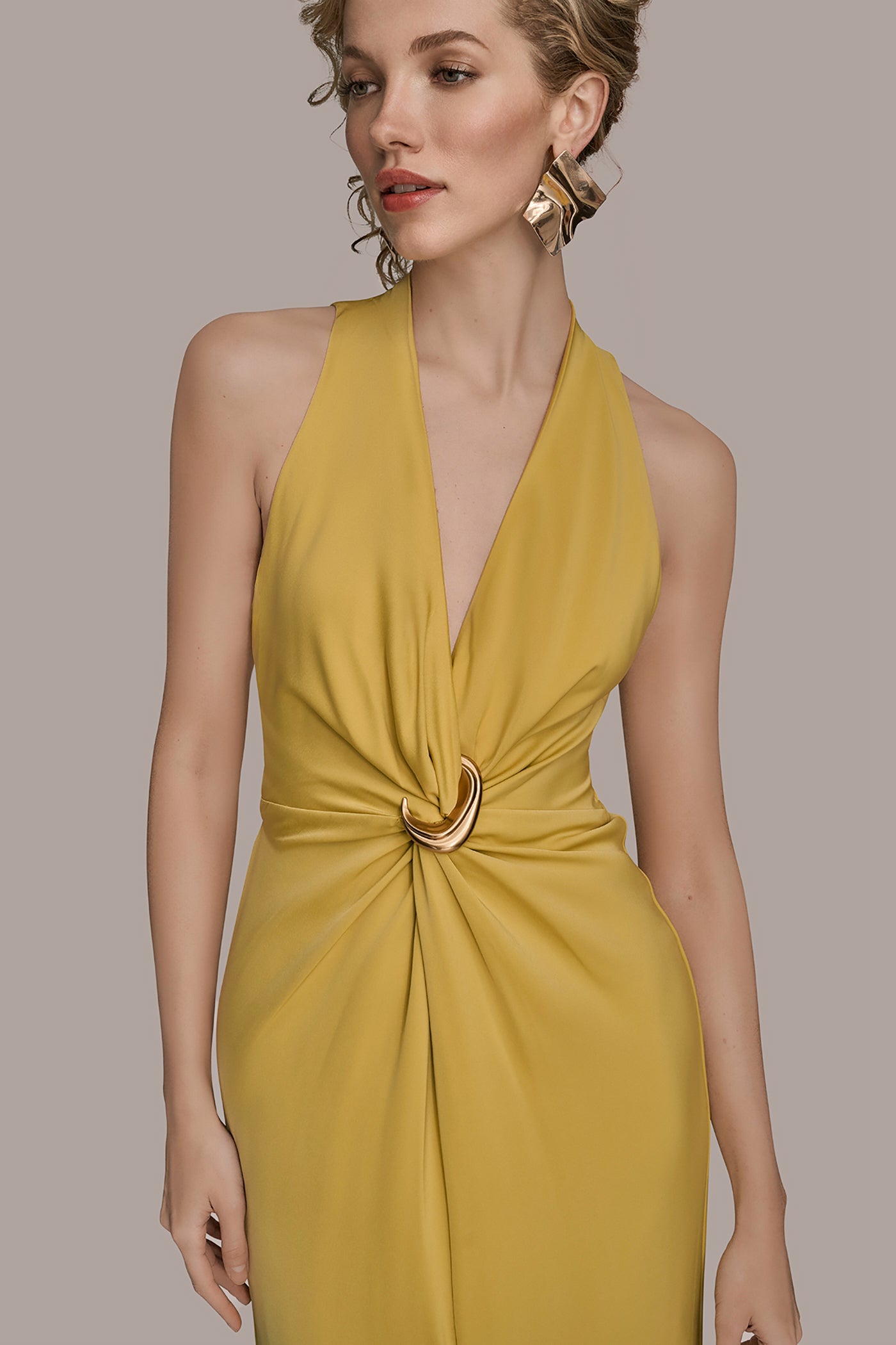SLEEVELESS V NECK FRONT ROUCHED GOWN VIEW 5 | Clothing