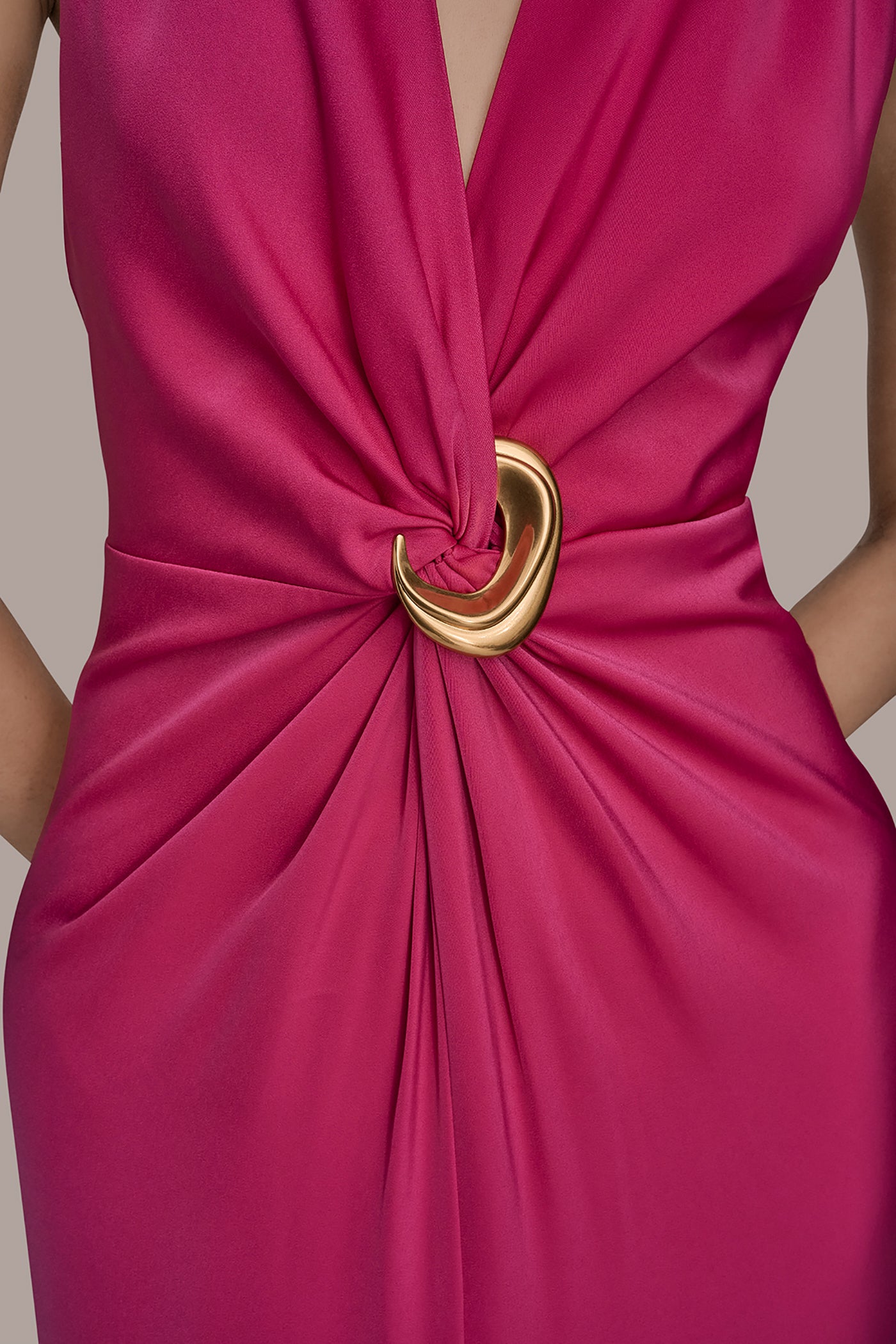 SLEEVELESS V NECK FRONT ROUCHED GOWN VIEW 5 | Ball Gowns