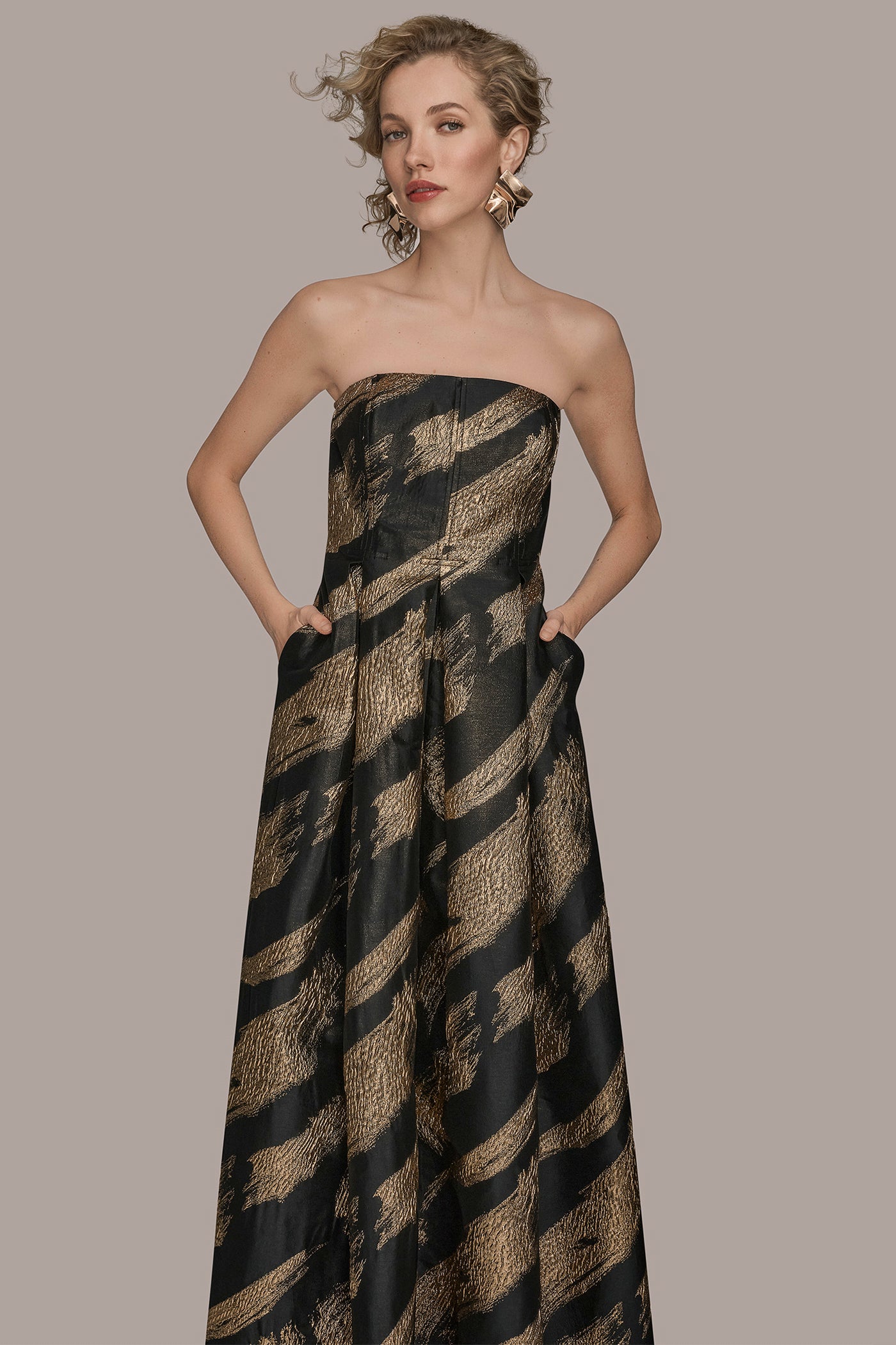 METALLIC JACQUARD BRUSH STROKE BALL GOWN VIEW 3 | New Arrivals