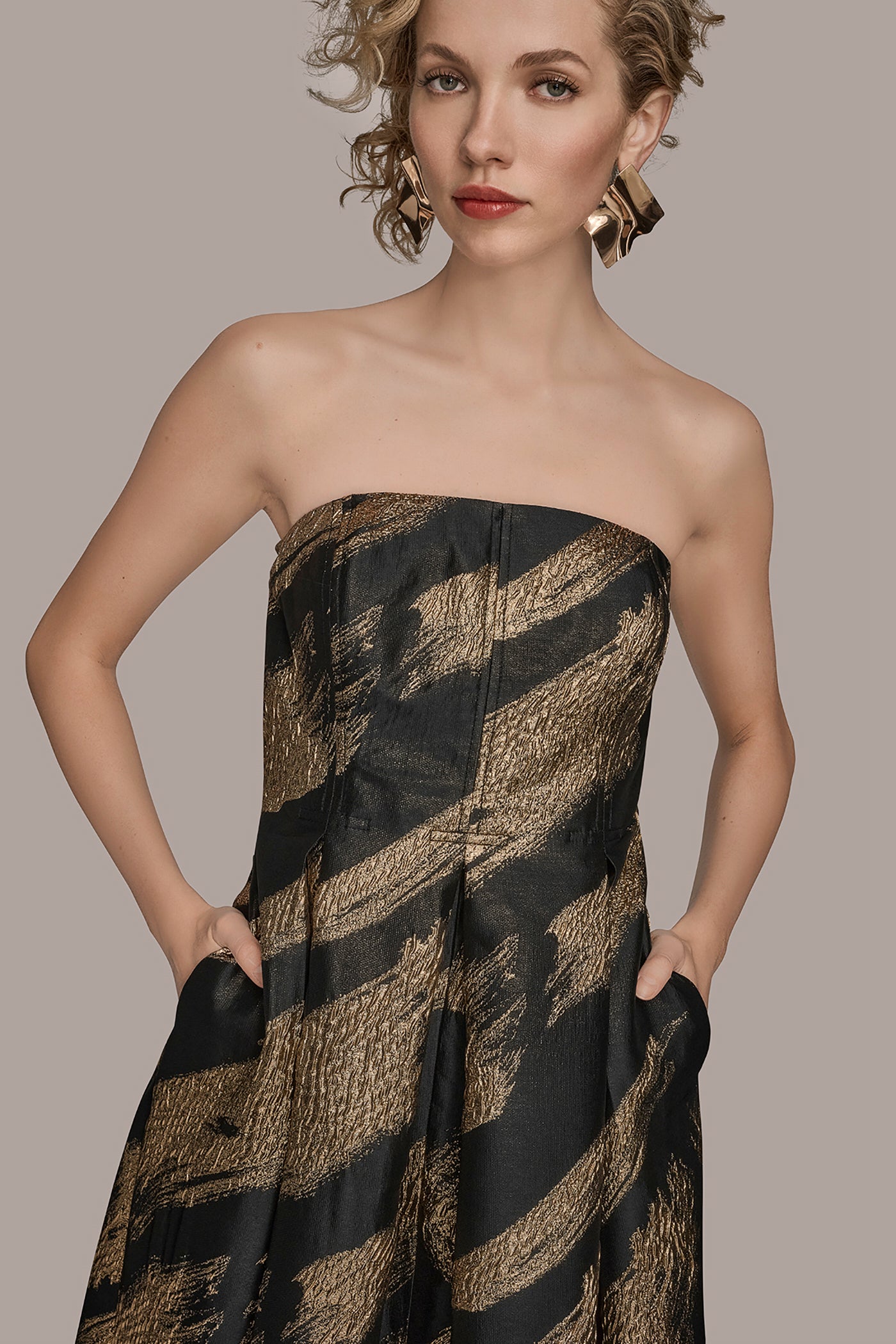 METALLIC JACQUARD BRUSH STROKE BALL GOWN VIEW 4 | New Arrivals