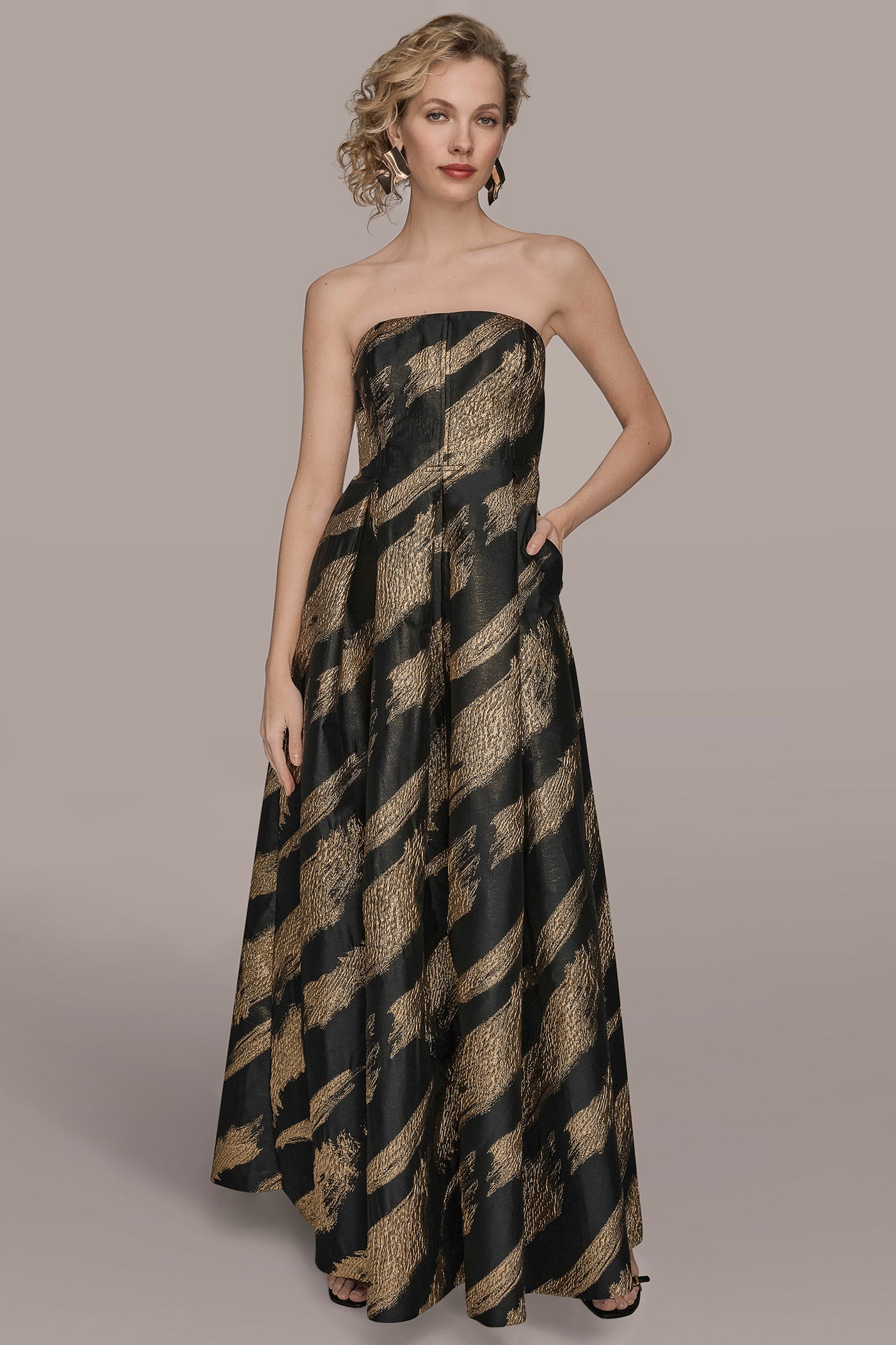 METALLIC JACQUARD BRUSH STROKE BALL GOWN | View 1 | New Arrivals