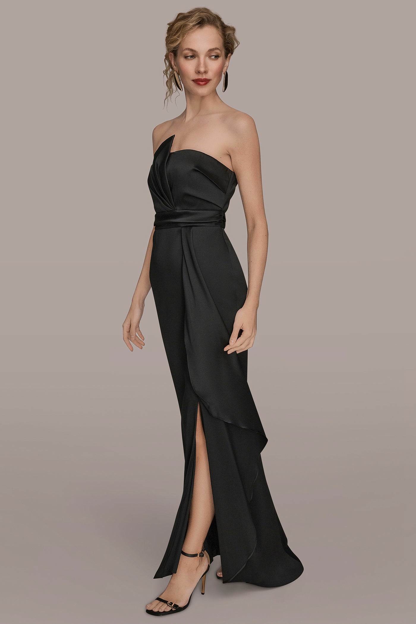 ASYMMETRICAL NECK FRONT DRAPED GOWN VIEW 3 | Ball Gowns