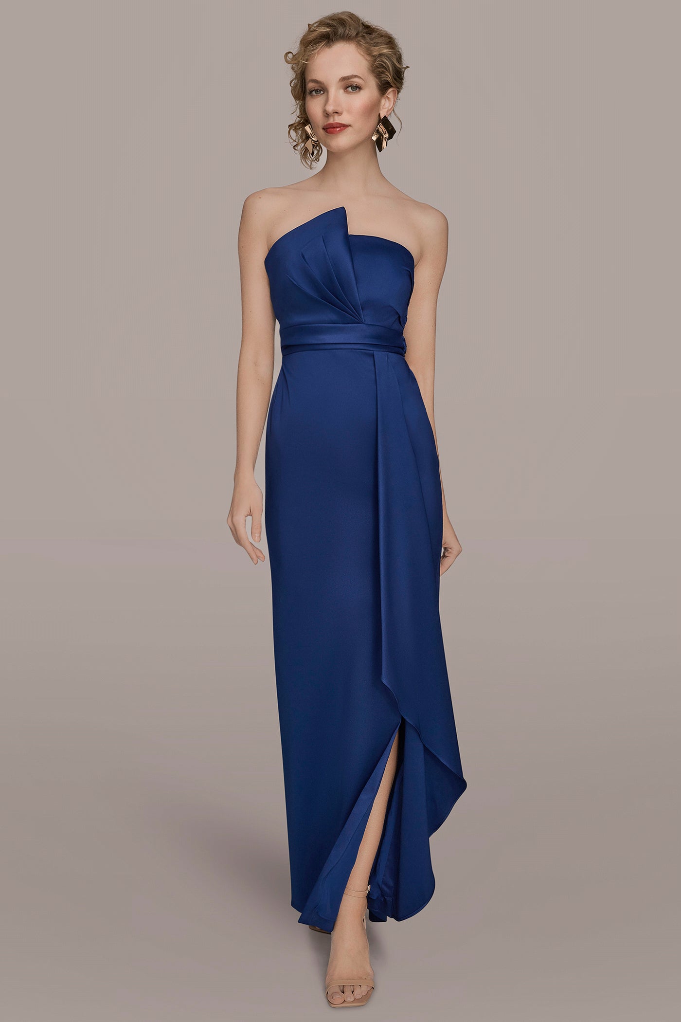 ASYMMETRICAL NECK FRONT DRAPED GOWN | View 1 | Ball Gowns