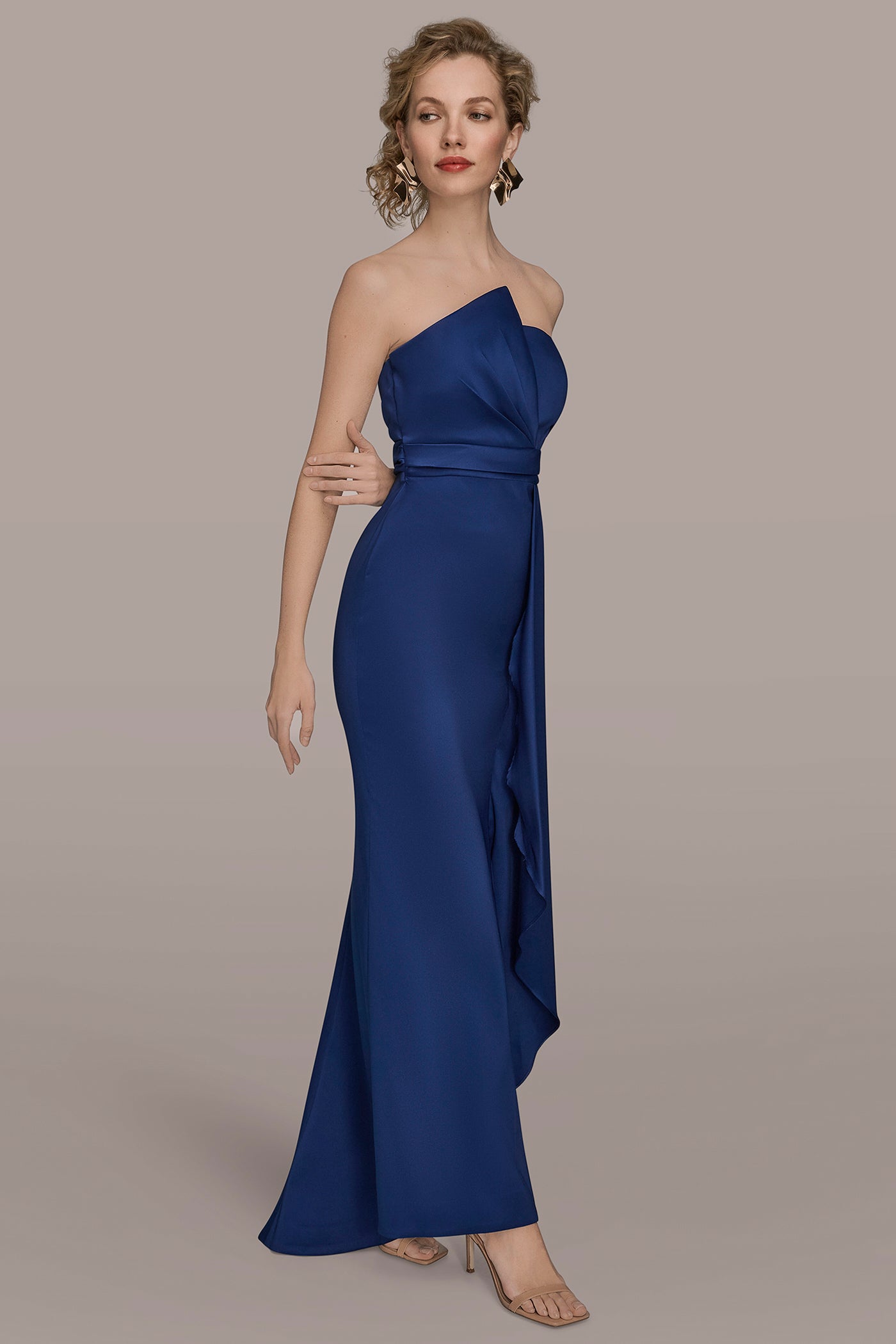 ASYMMETRICAL NECK FRONT DRAPED GOWN VIEW 3 | Ball Gowns