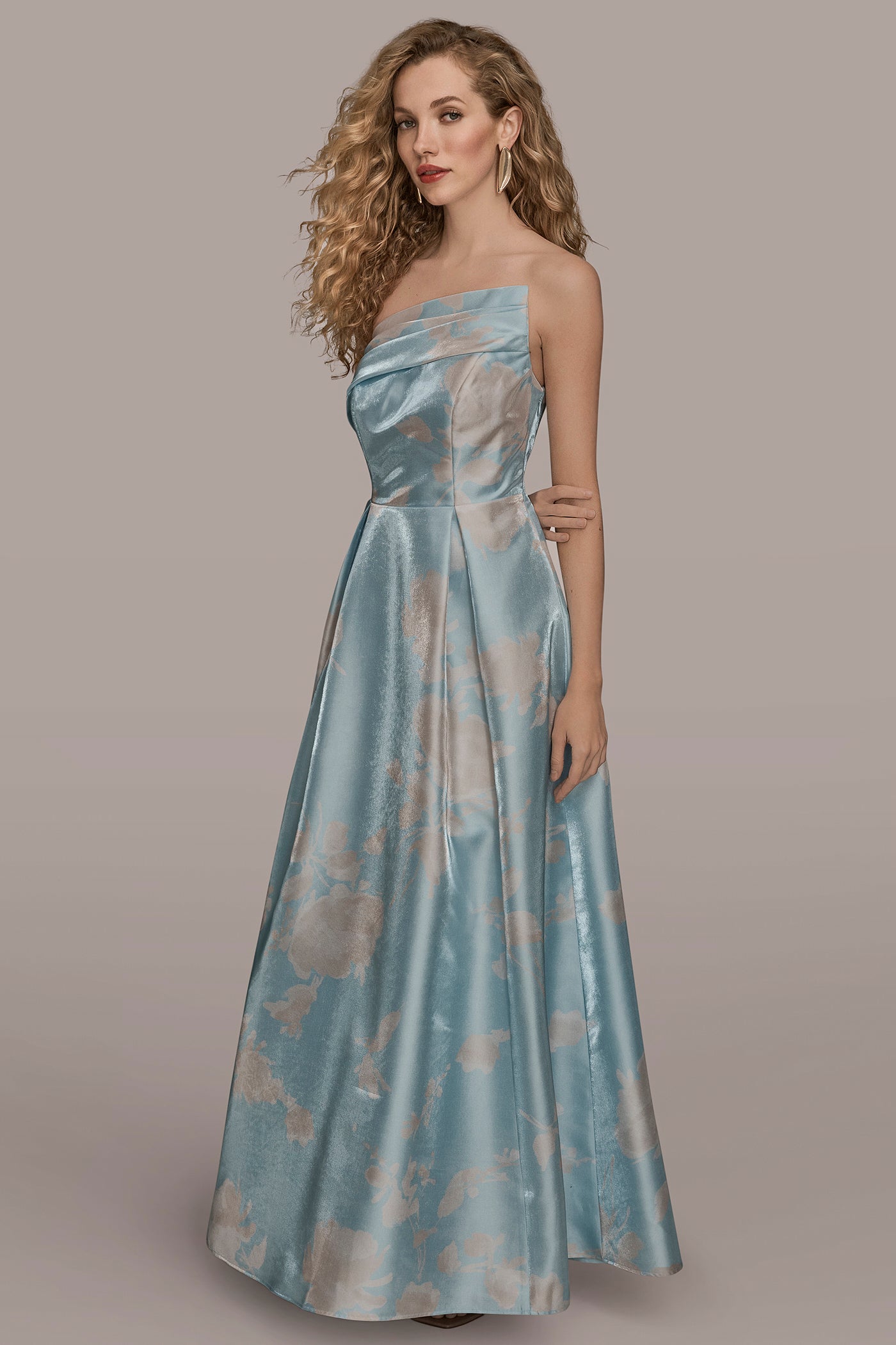 ASYMMETRICAL NECK FLORAL BALL GOWN VIEW 3 | Ball Gowns