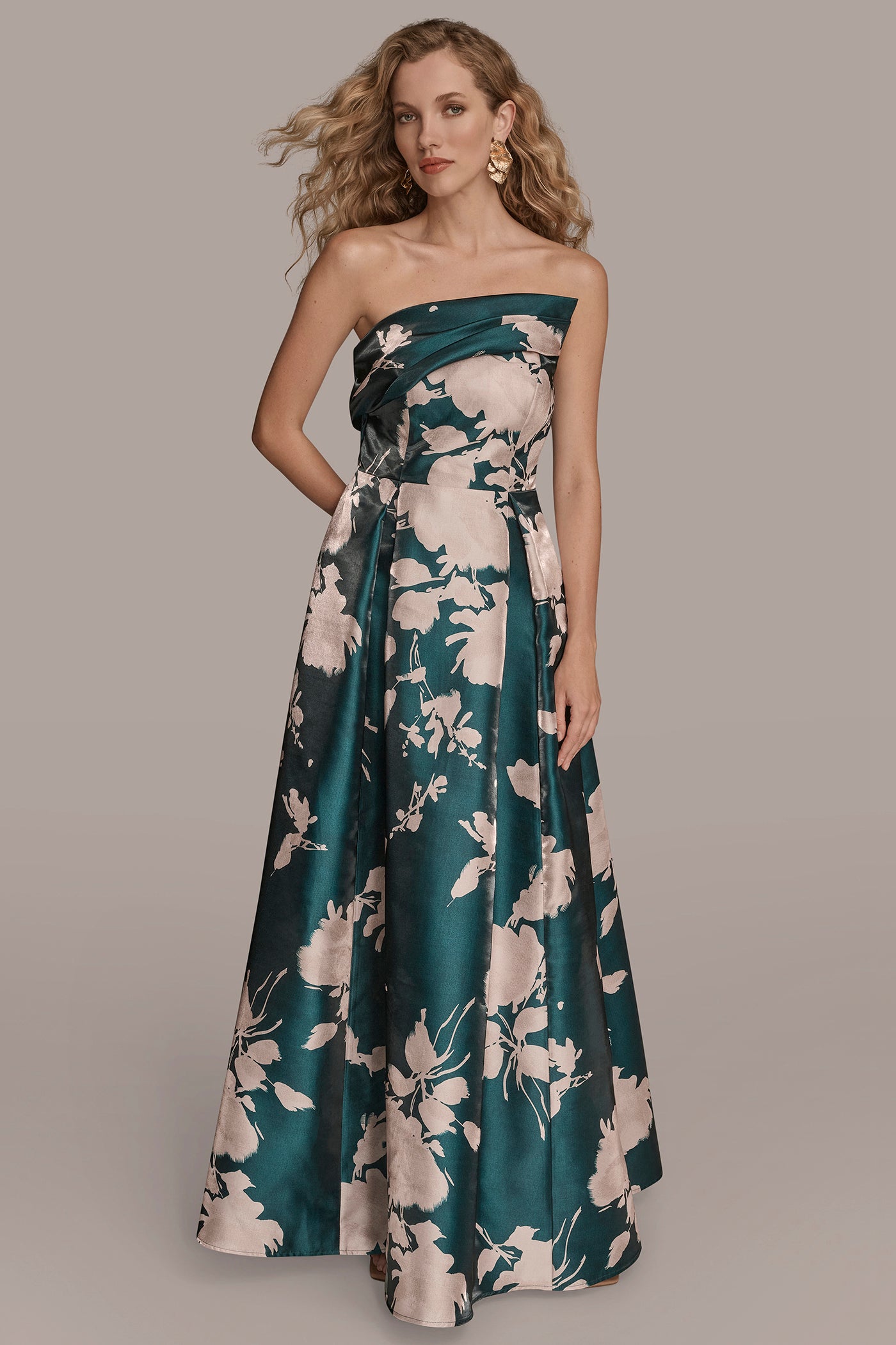 ASYMMETRIC FLORAL MIKADO BALL GOWN | View 1