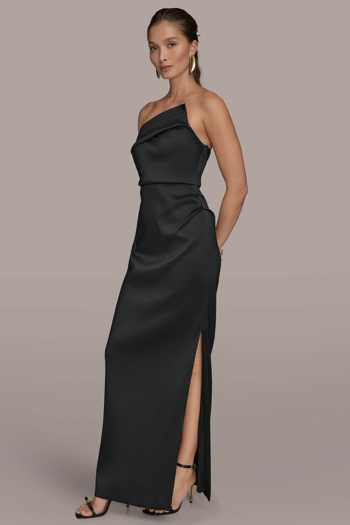ASYMMETRIC STRAPLESS GATHERED GOWN VIEW 3 | Ball Gowns