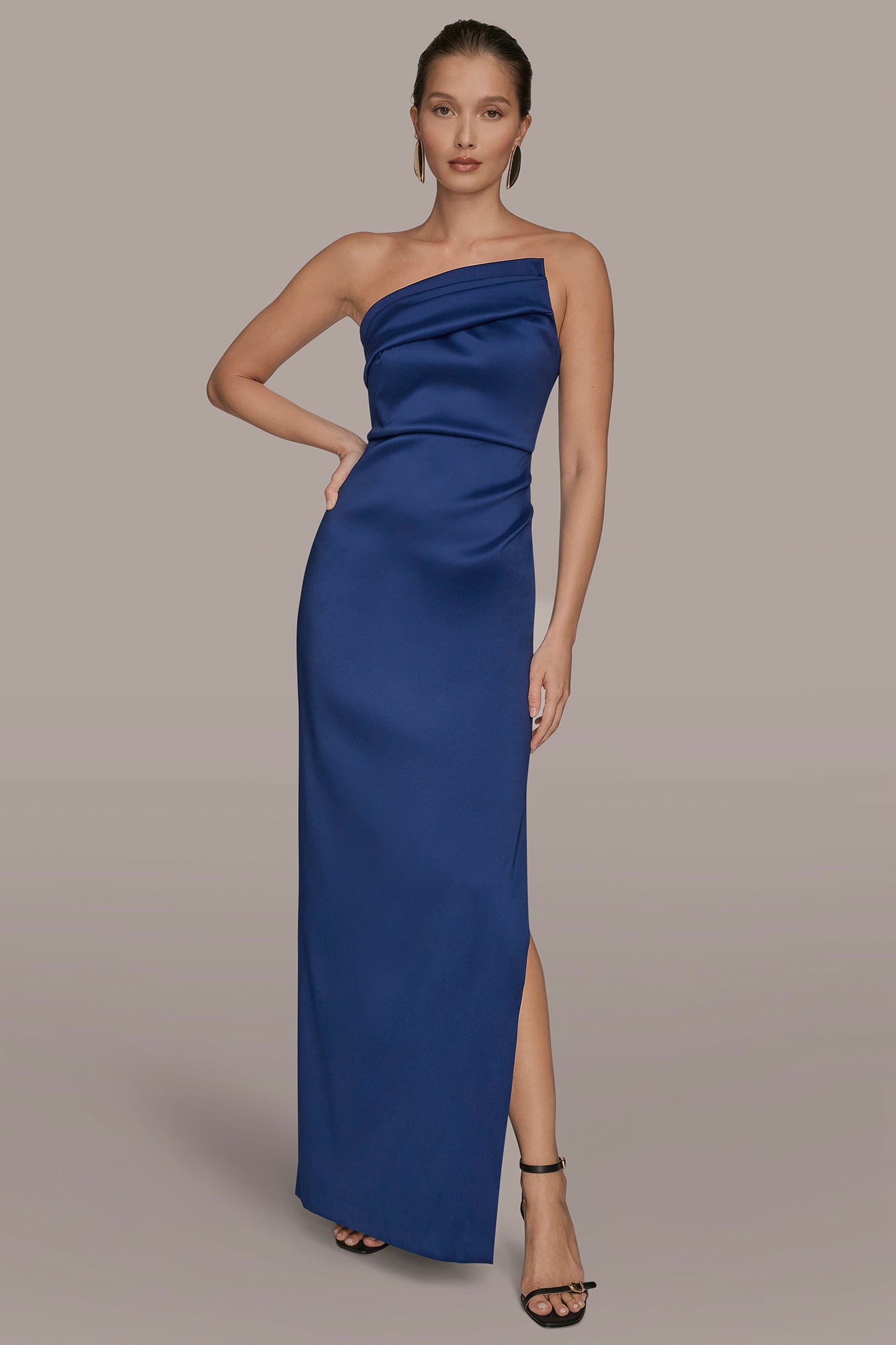 ASYMMETRIC STRAPLESS GATHERED GOWN | View 1 | Dresses & Jumpsuits